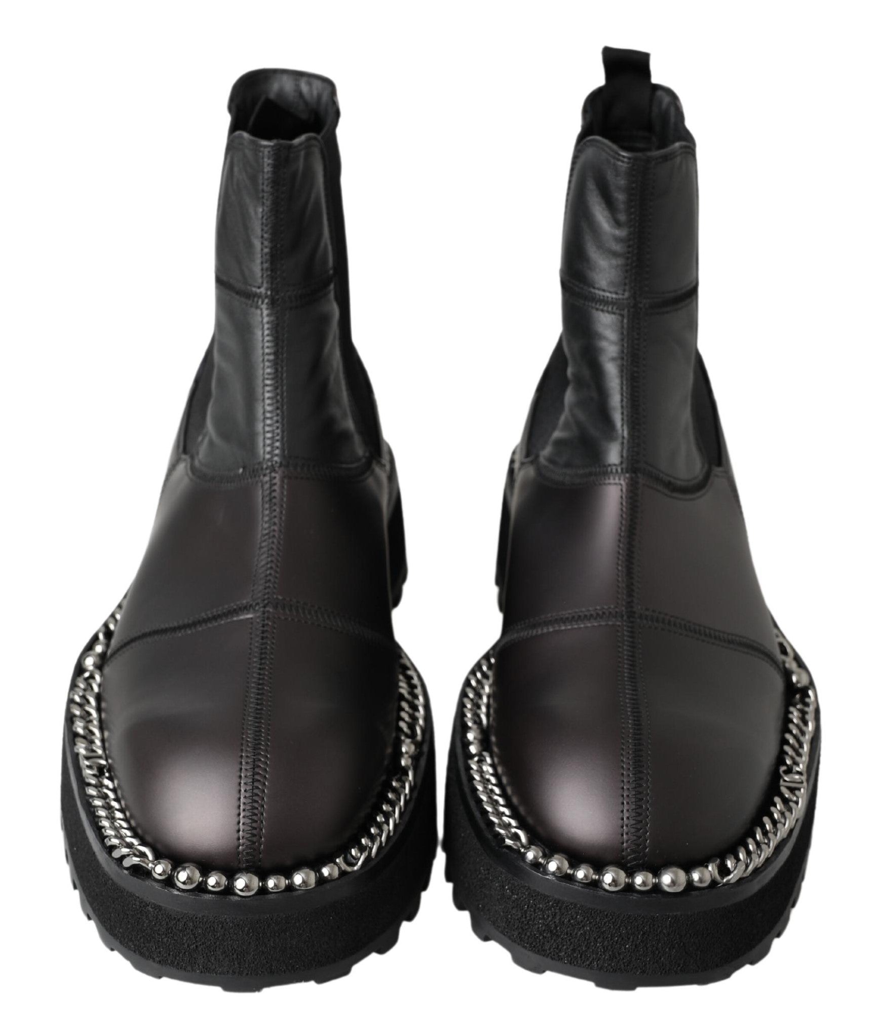 Dolce & Gabbana Black Leather Slip on Stretch Boots | Regal Royce