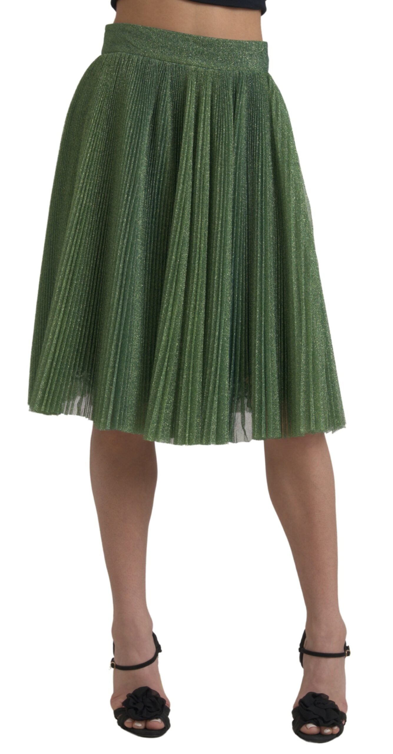 Dolce & Gabbana Metallic Green High Waist A-line Pleated Skirt | Regal Royce