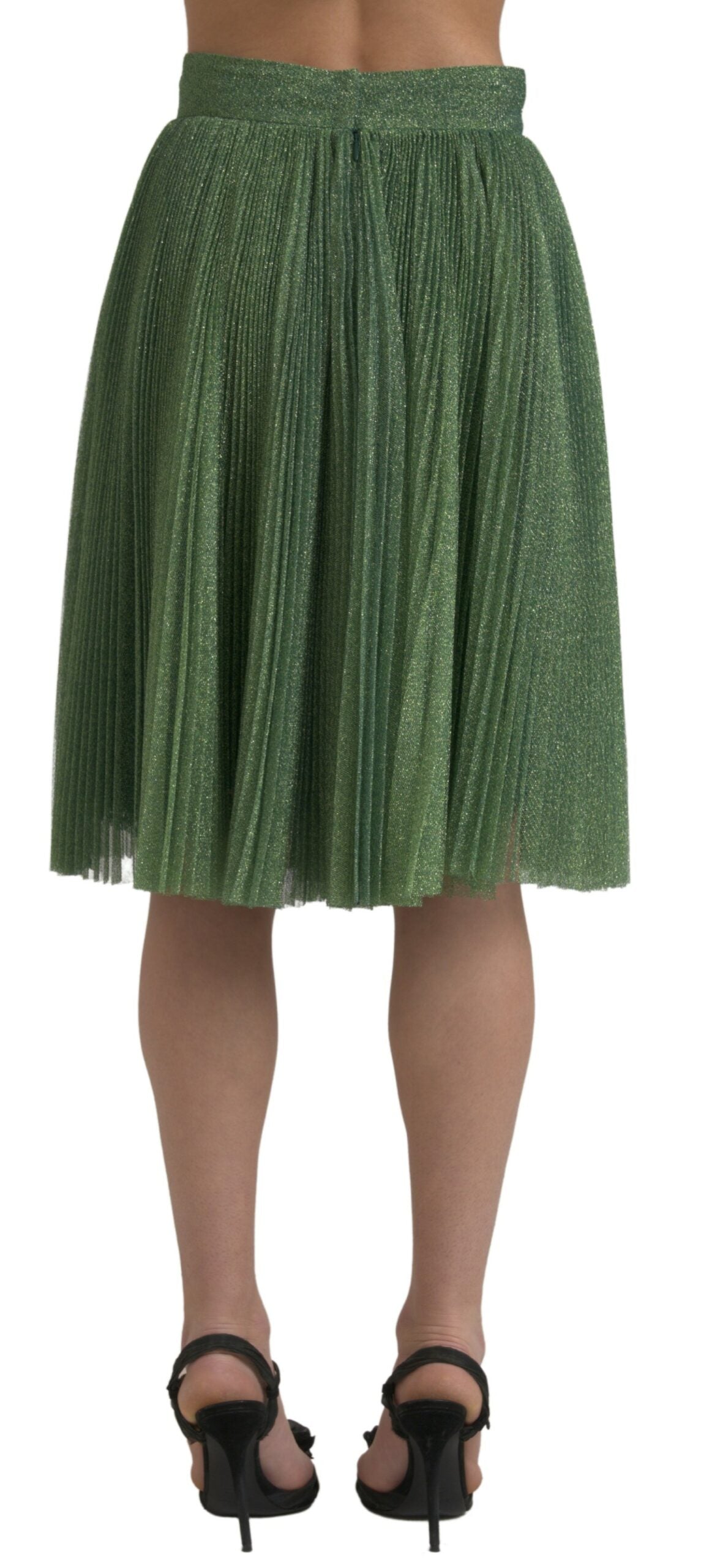 Dolce & Gabbana Metallic Green High Waist A-line Pleated Skirt | Regal Royce
