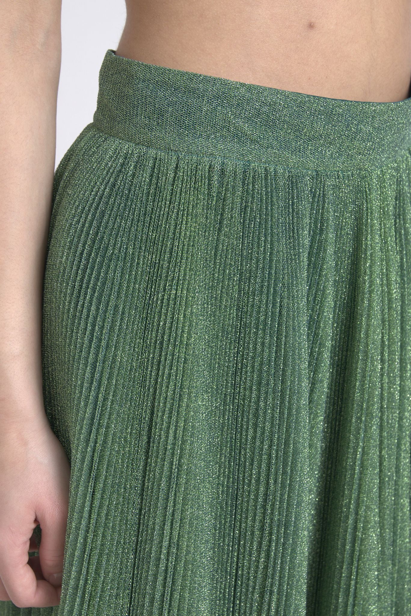 Dolce & Gabbana Metallic Green High Waist A-line Pleated Skirt | Regal Royce