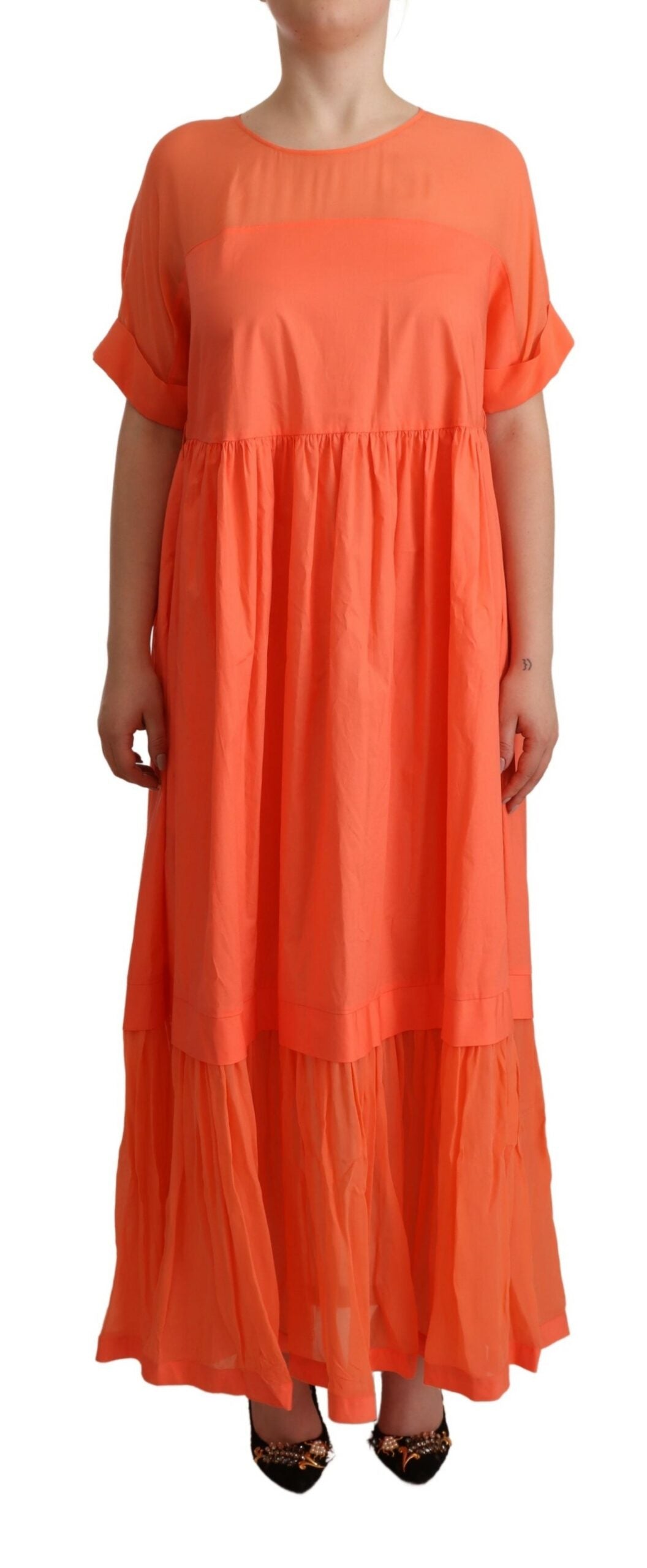 Twinset Coral Cotton Blend Short Sleeves Maxi Shift Dress | Regal Royce