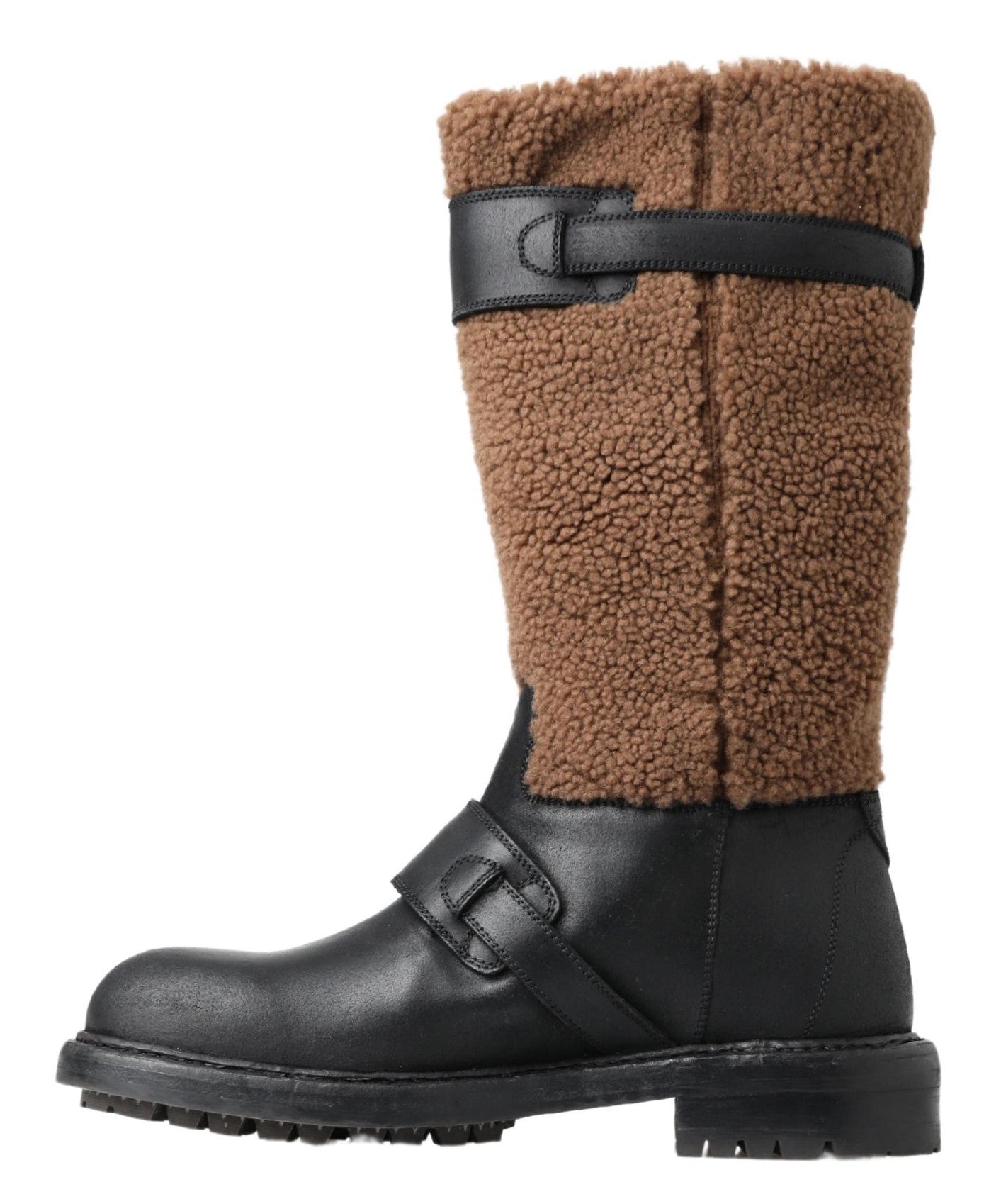 Dolce & Gabbana Black Leather Brown Shearling Boots | Regal Royce