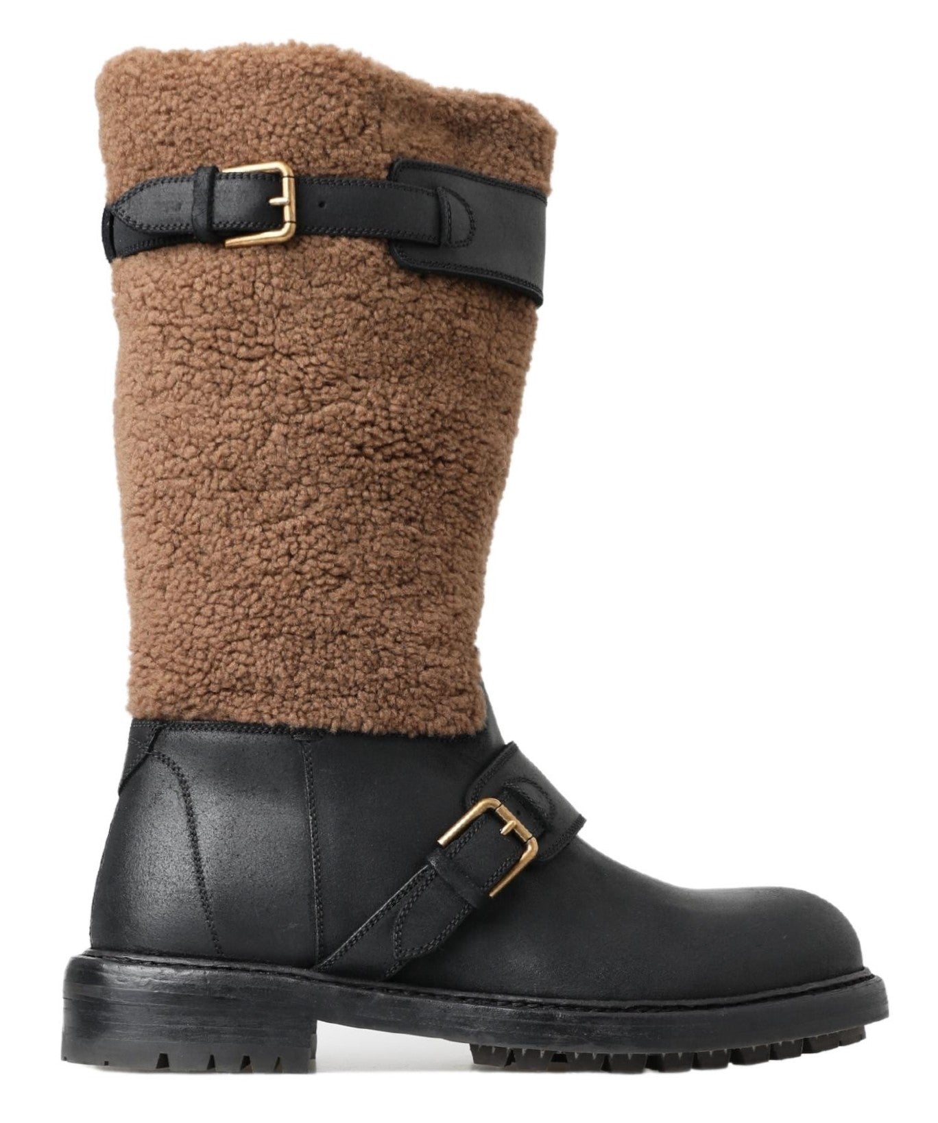 Dolce & Gabbana Black Leather Brown Shearling Boots | Regal Royce