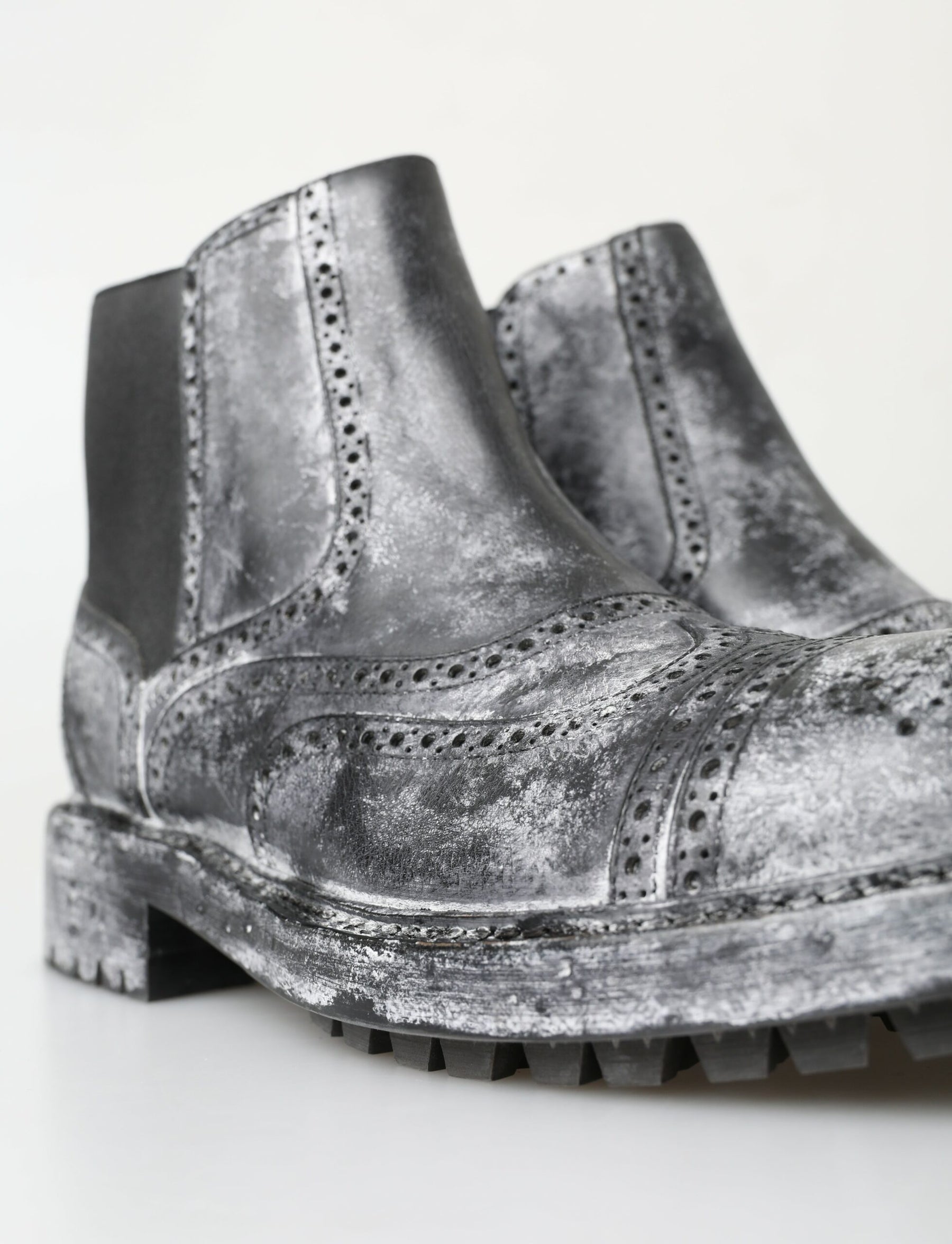 Dolce & Gabbana Black Gray Leather Ankle Boots | Regal Royce