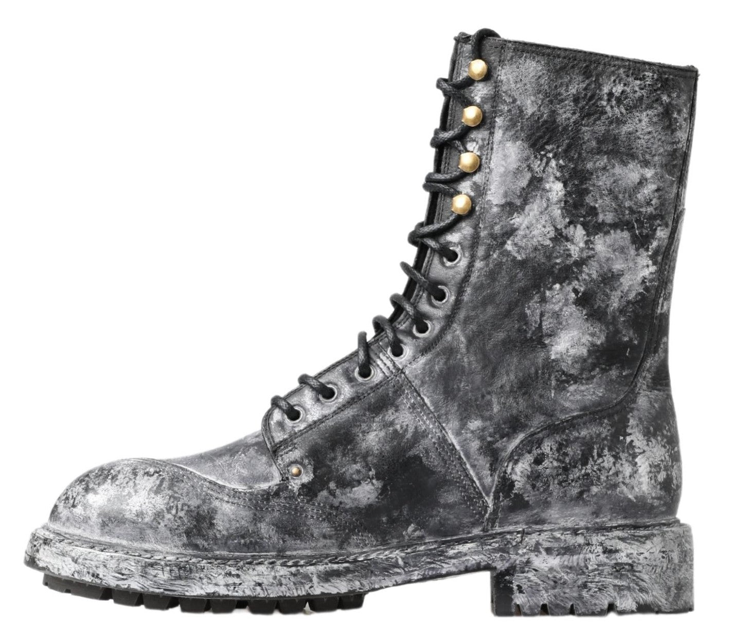 Dolce & Gabbana Black Gray Leather Mid Calf Boots Shoes | Regal Royce