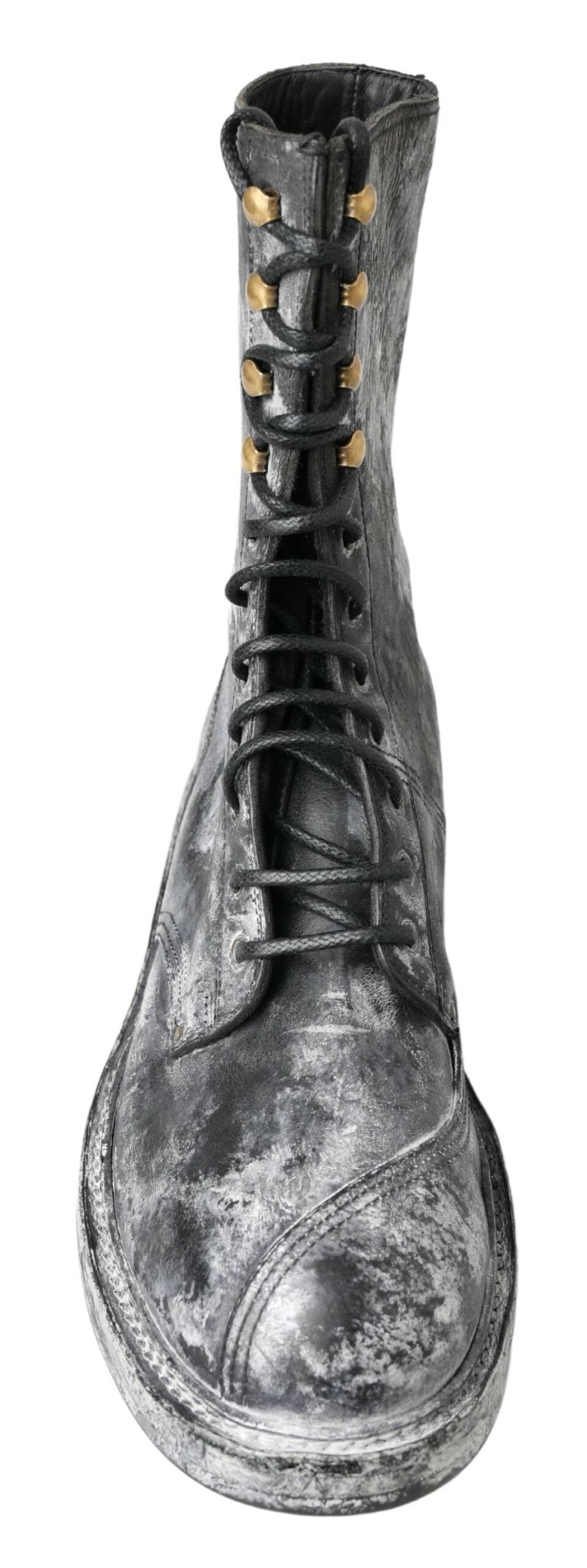 Dolce & Gabbana Black Gray Leather Mid Calf Boots Shoes | Regal Royce