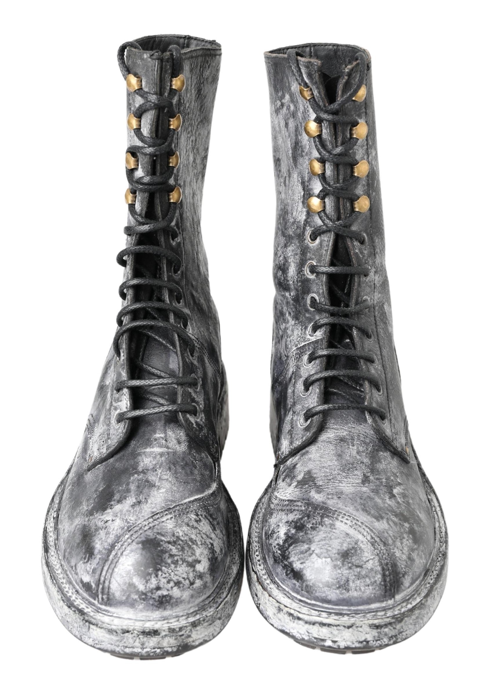 Dolce & Gabbana Black Gray Leather Mid Calf Boots Shoes | Regal Royce