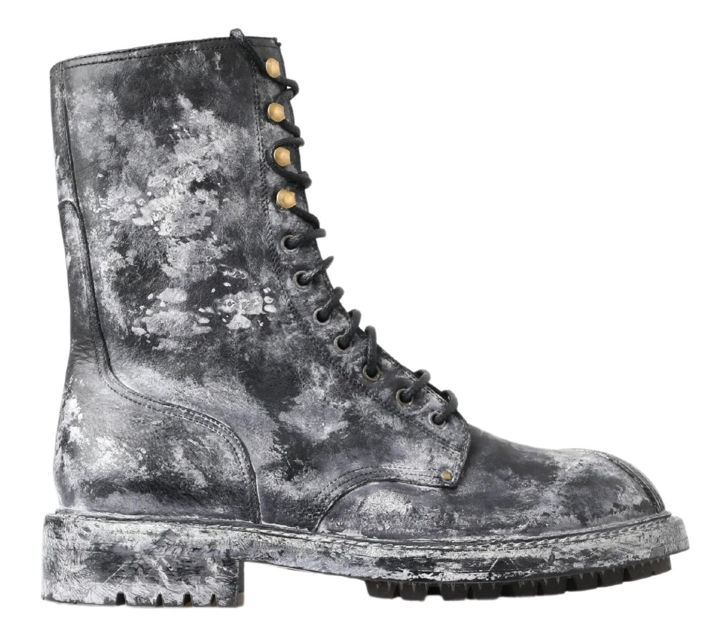 Dolce & Gabbana Black Gray Leather Mid Calf Boots Shoes | Regal Royce