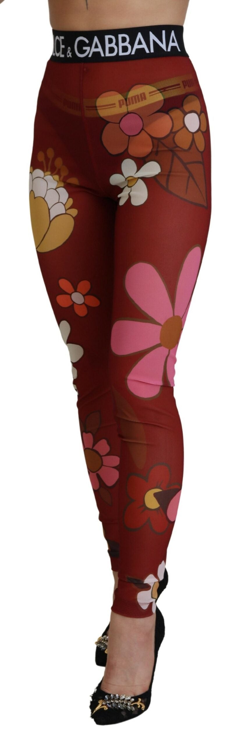 Dolce & Gabbana Red Floral Leggings Stretch Waist Pants | Regal Royce