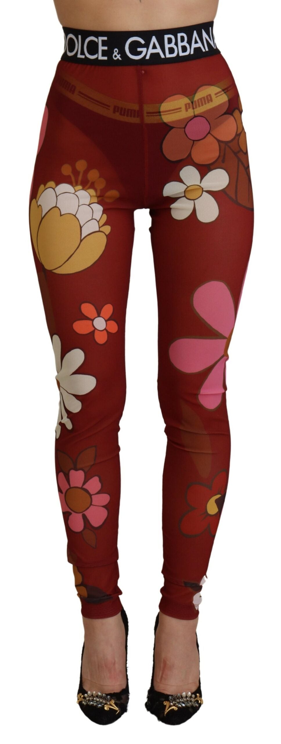 Dolce & Gabbana Red Floral Leggings Stretch Waist Pants | Regal Royce
