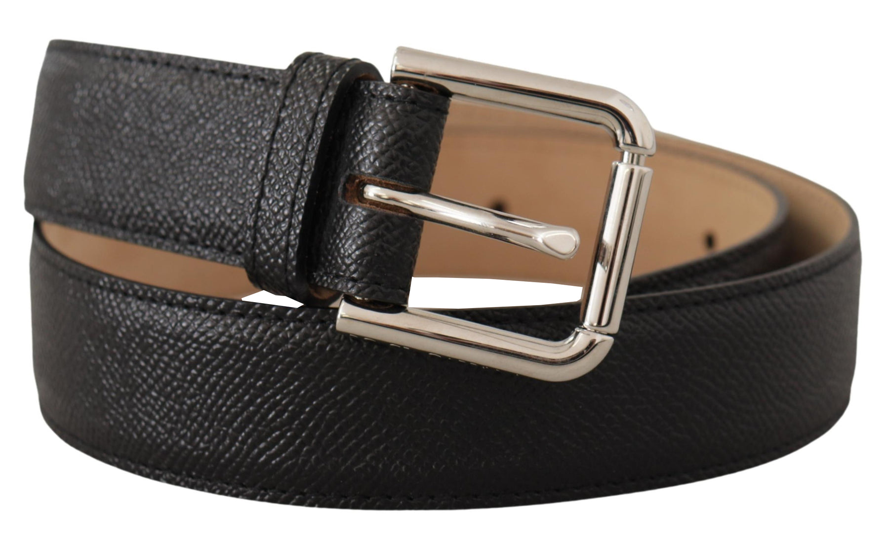 Dolce & Gabbana Black Calf Leather Brown Backend Metal Buckle Belt | Regal Royce