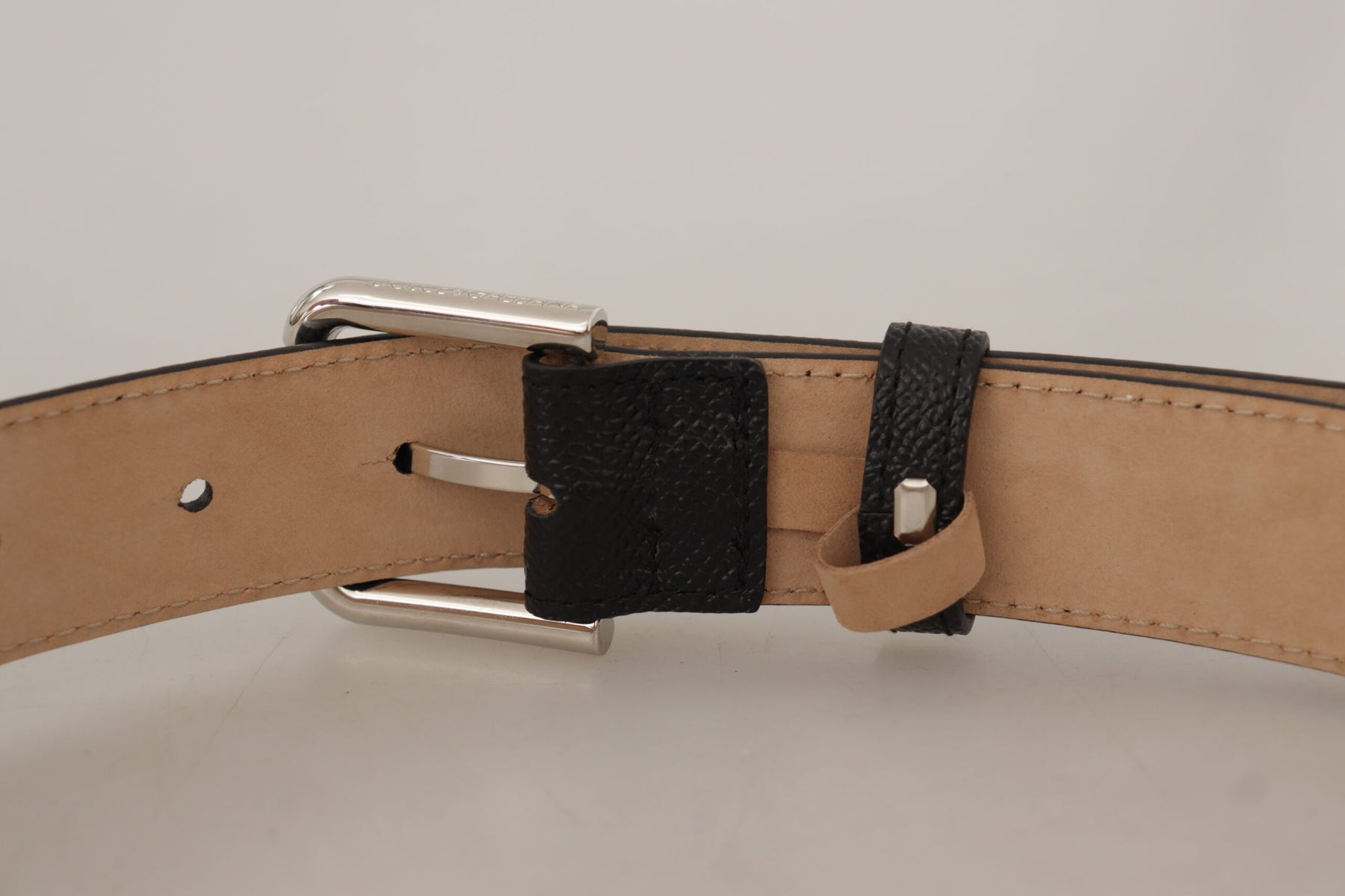 Dolce & Gabbana Black Calf Leather Brown Backend Metal Buckle Belt | Regal Royce