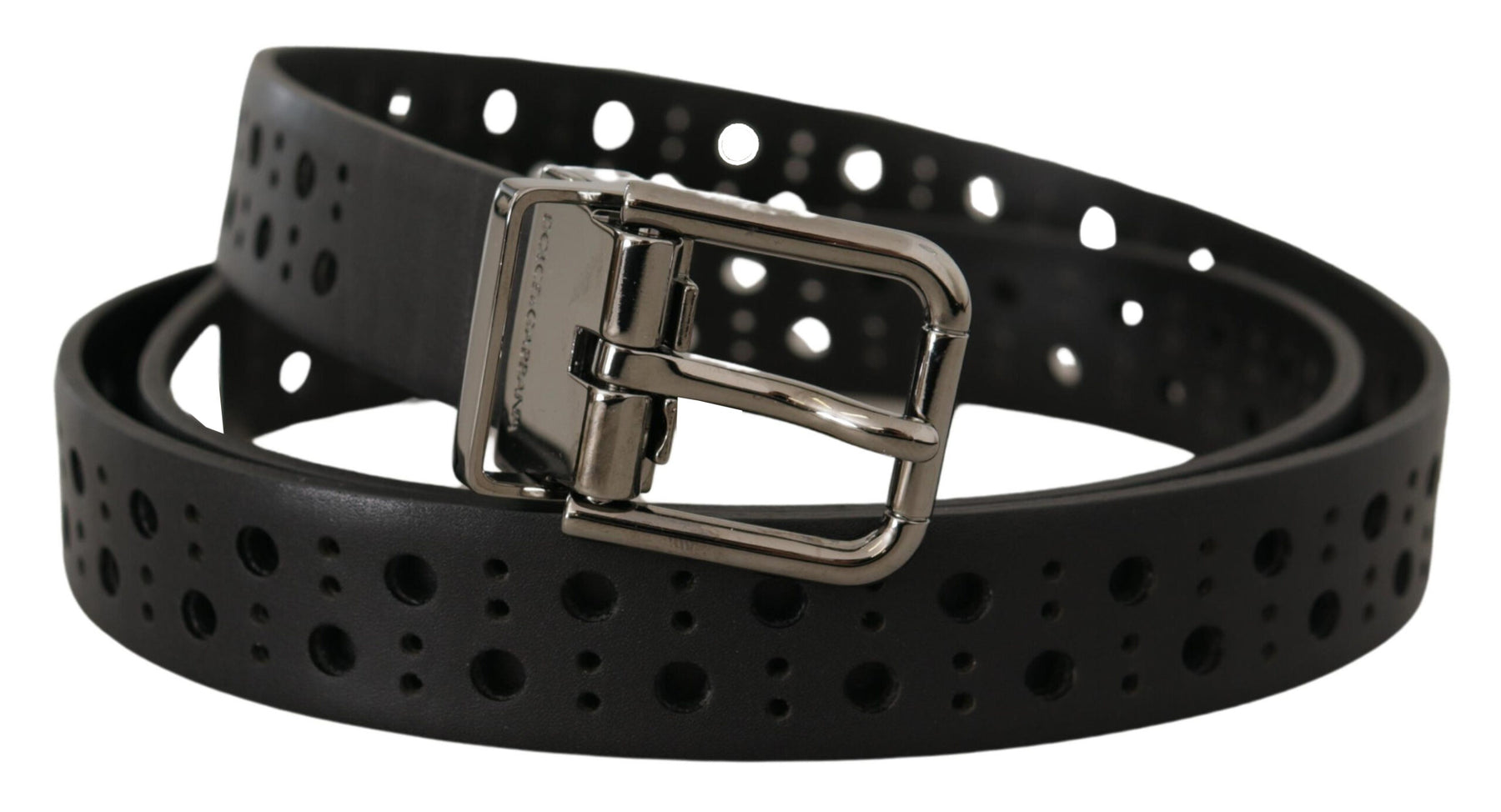 Dolce & Gabbana Black Calf Leather Perforated Metal Buckle Belt | Regal Royce