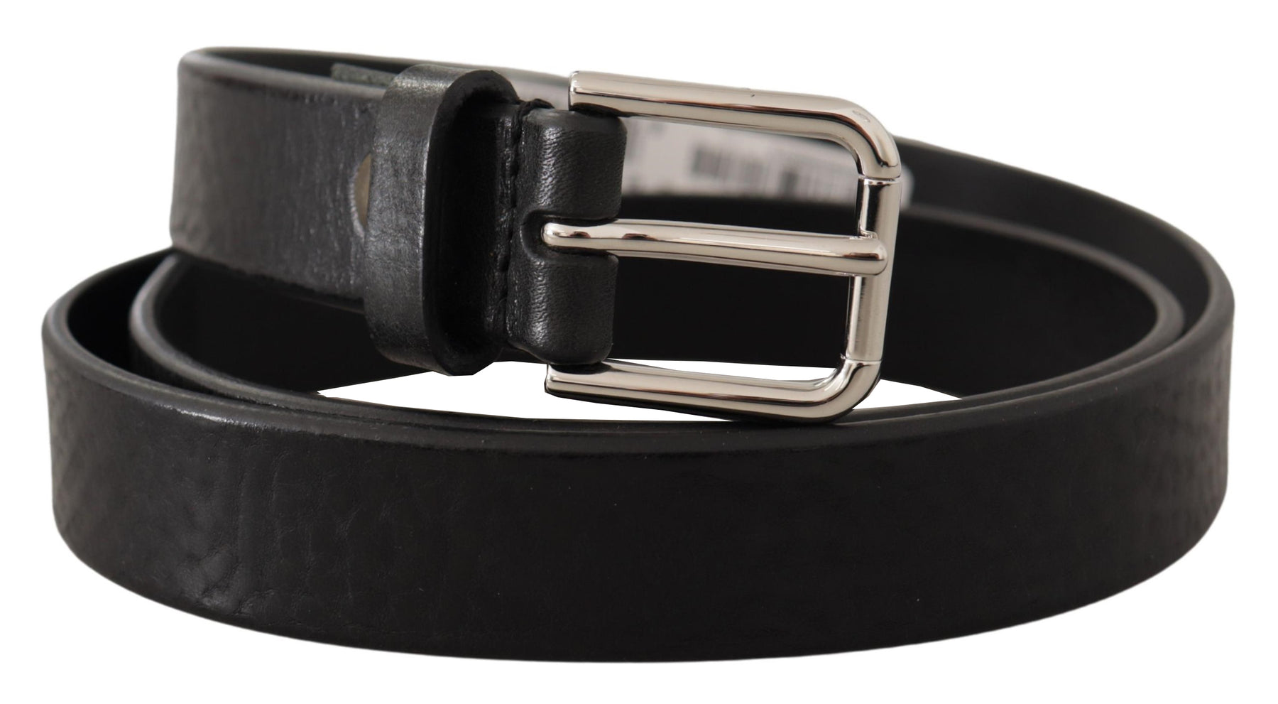 Dolce & Gabbana Black Calf Leather Silver Tone Logo Metal Buckle Belt | Regal Royce