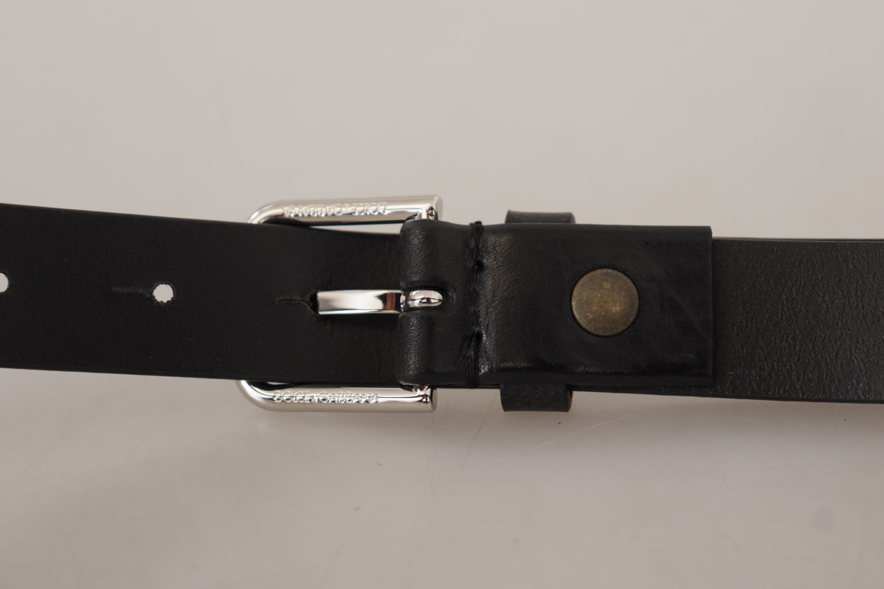 Dolce & Gabbana Black Calf Leather Silver Tone Logo Metal Buckle Belt | Regal Royce