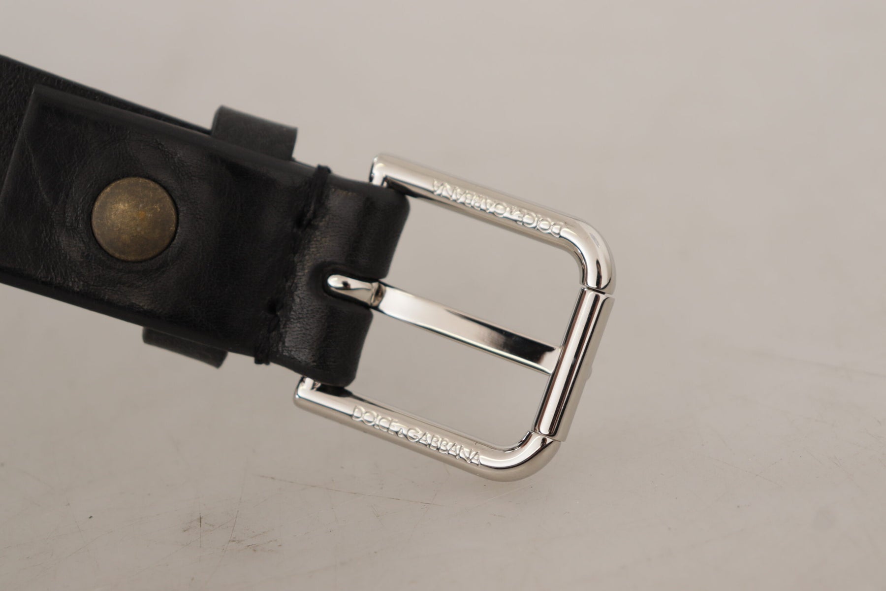 Dolce & Gabbana Black Calf Leather Silver Tone Logo Metal Buckle Belt | Regal Royce