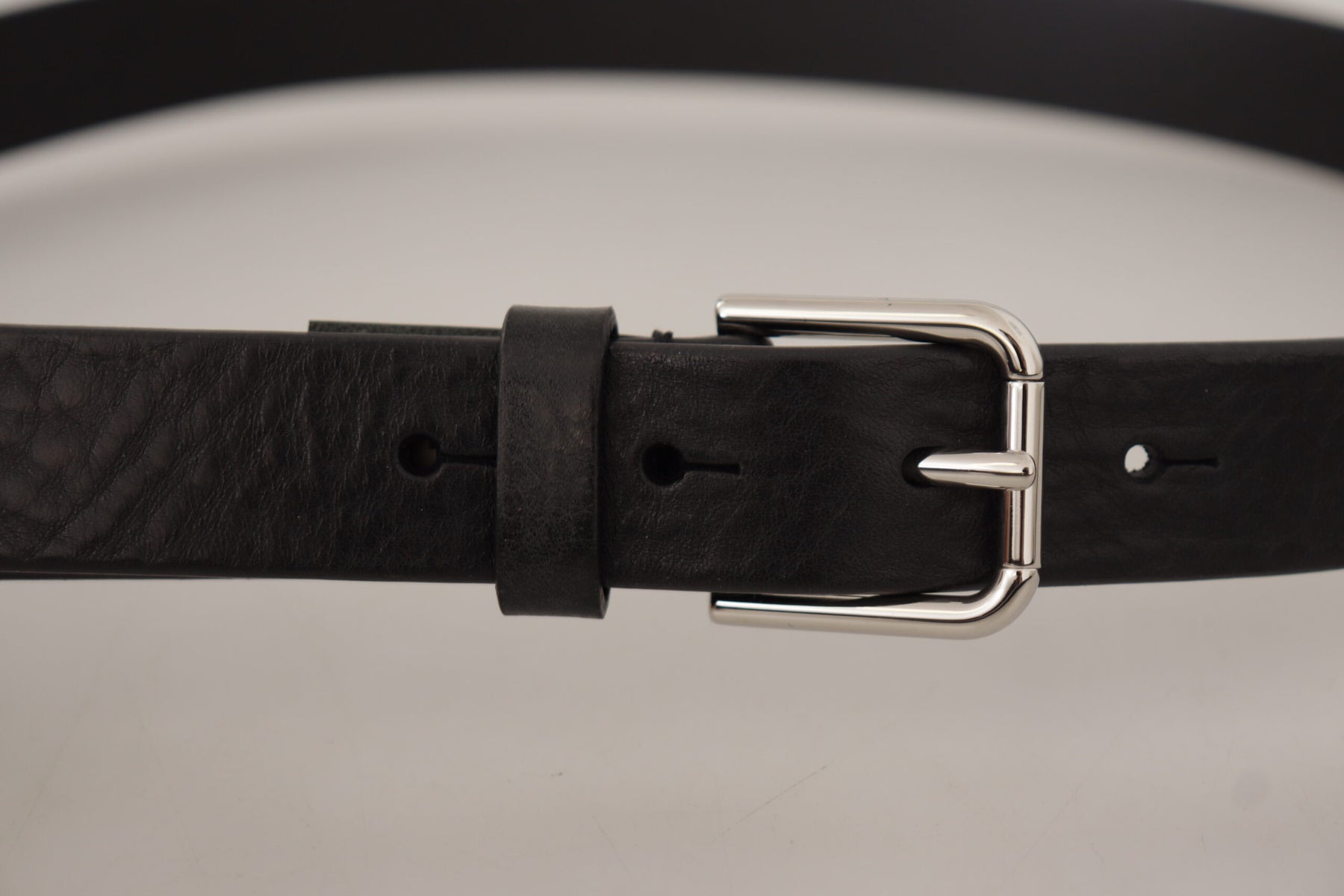 Dolce & Gabbana Black Calf Leather Silver Tone Logo Metal Buckle Belt | Regal Royce
