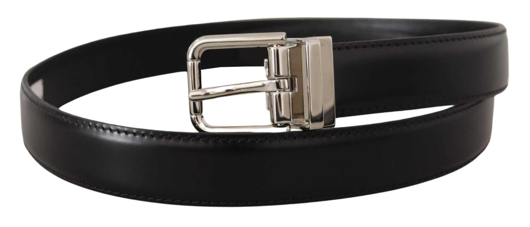 Dolce & Gabbana Black Calf Leather Logo Engraved Metal Buckle Belt | Regal Royce