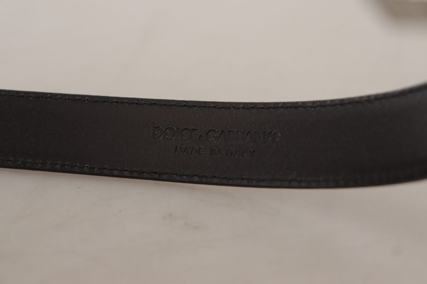 Dolce & Gabbana Black Calf Leather Logo Engraved Metal Buckle Belt | Regal Royce