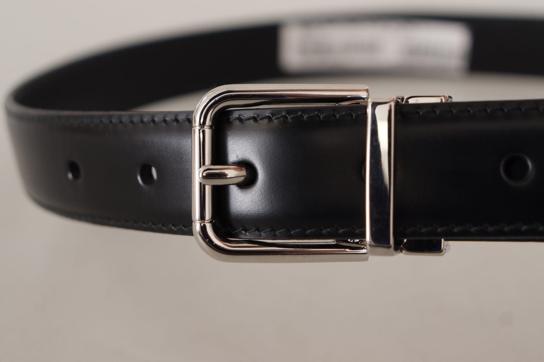 Dolce & Gabbana Black Calf Leather Logo Engraved Metal Buckle Belt | Regal Royce
