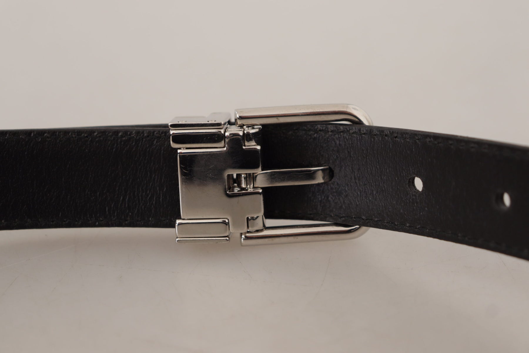 Dolce & Gabbana Black Calf Leather Logo Engraved Metal Buckle Belt | Regal Royce