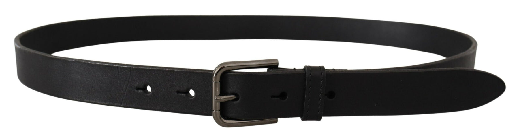 Dolce & Gabbana Black Calf Leather Logo Engraved Metal Buckle Belt | Regal Royce