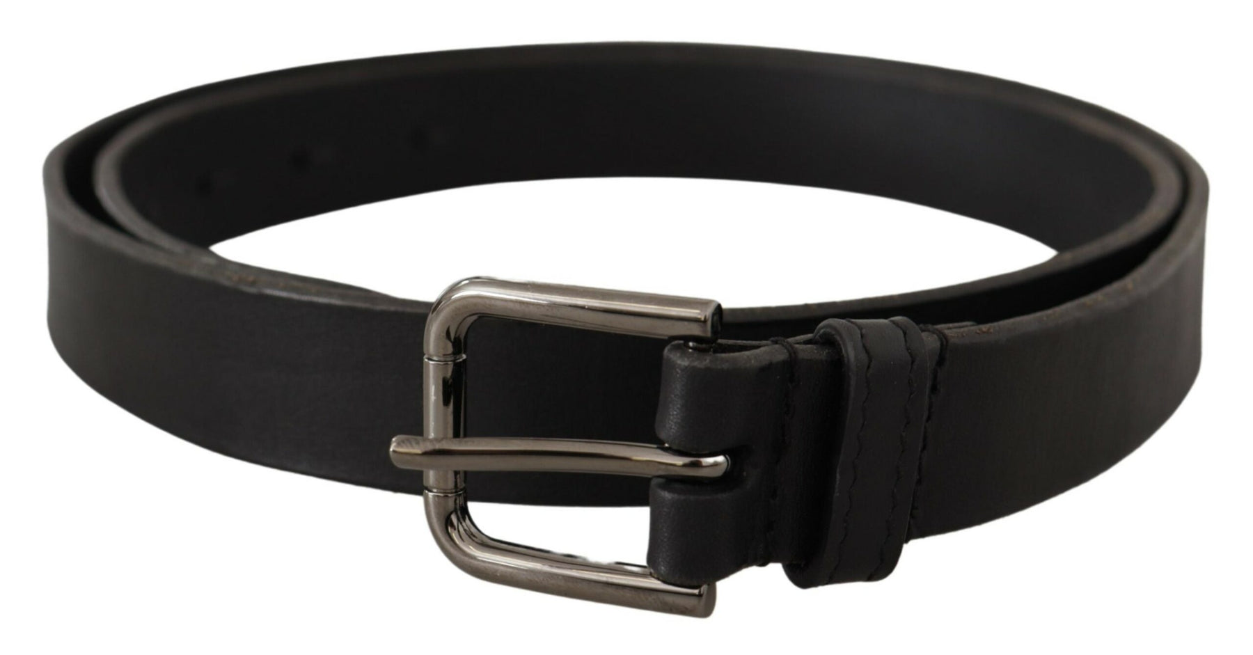 Dolce & Gabbana Black Calf Leather Logo Engraved Metal Buckle Belt | Regal Royce