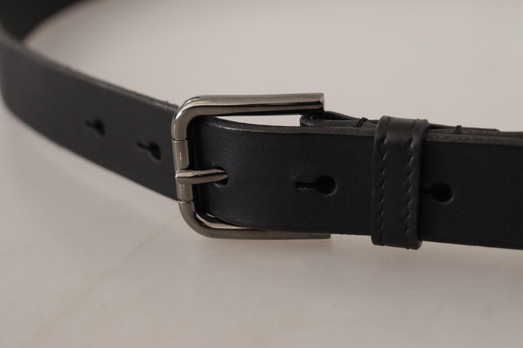 Dolce & Gabbana Black Calf Leather Logo Engraved Metal Buckle Belt | Regal Royce