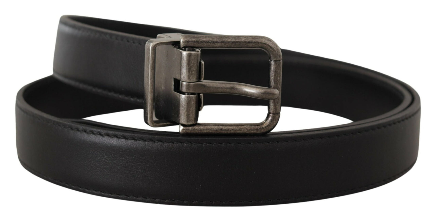 Dolce & Gabbana Black Plain Leather Vintage Logo Metal Buckle Belt | Regal Royce