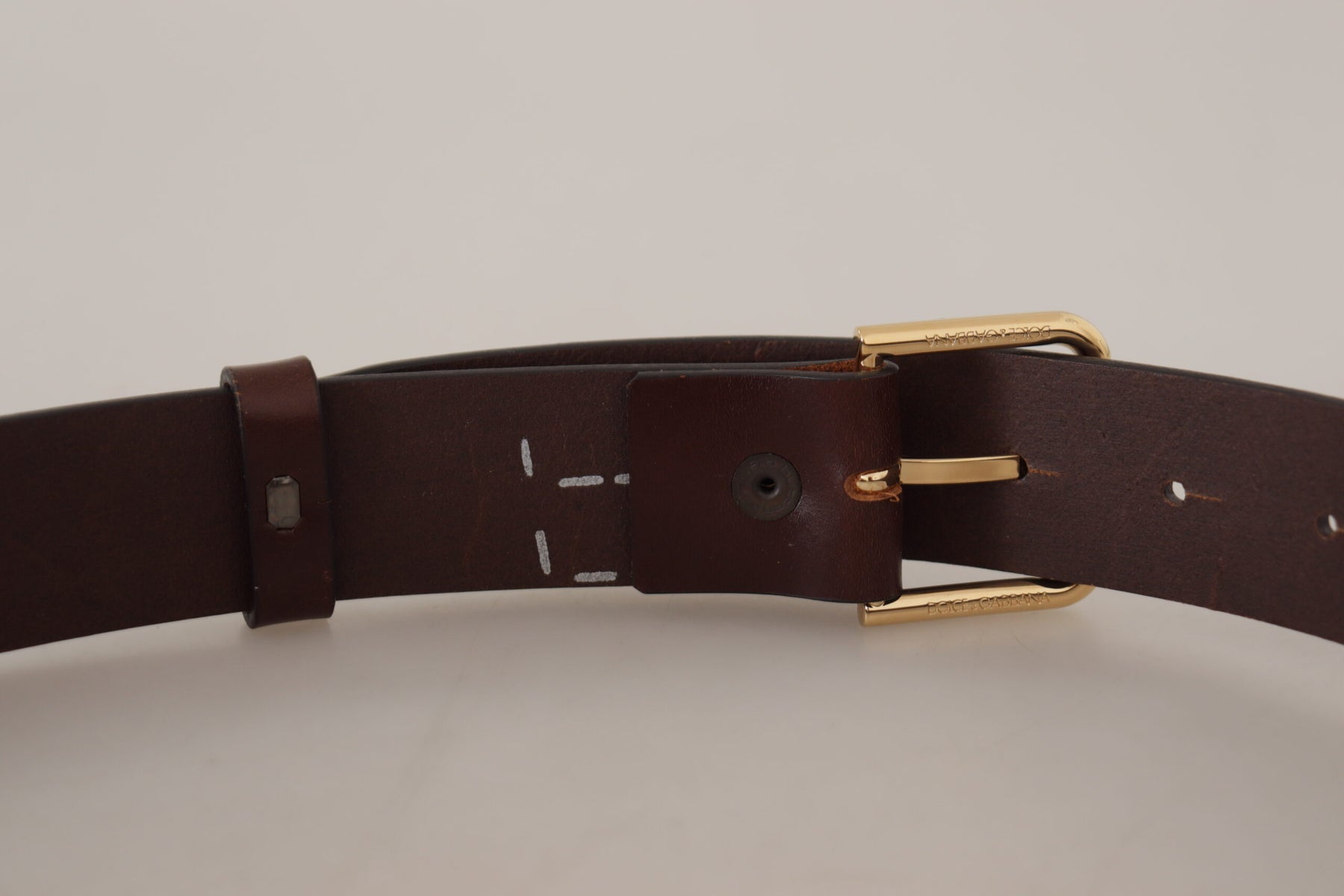 Dolce & Gabbana Brown Plain Calf Leather Gold Tone Buckle Belt | Regal Royce