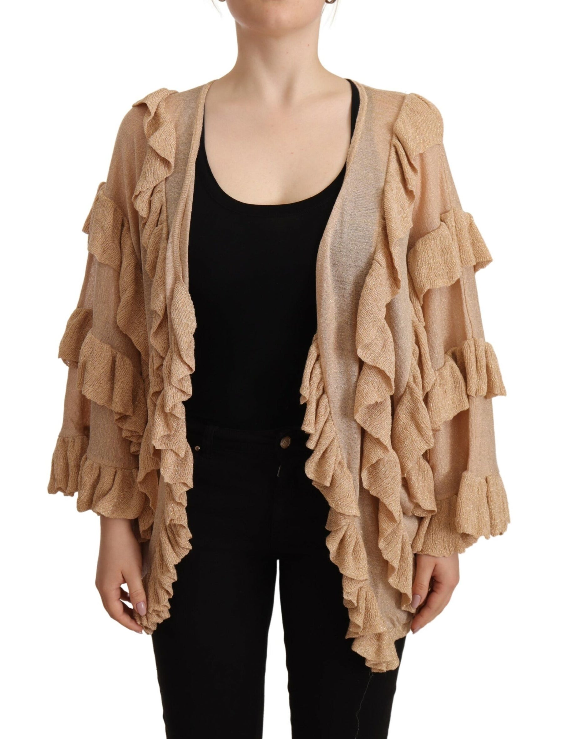 Aniye By Beige Ruffle Long Sleeves Open Front Cardigan Sweater | Regal Royce