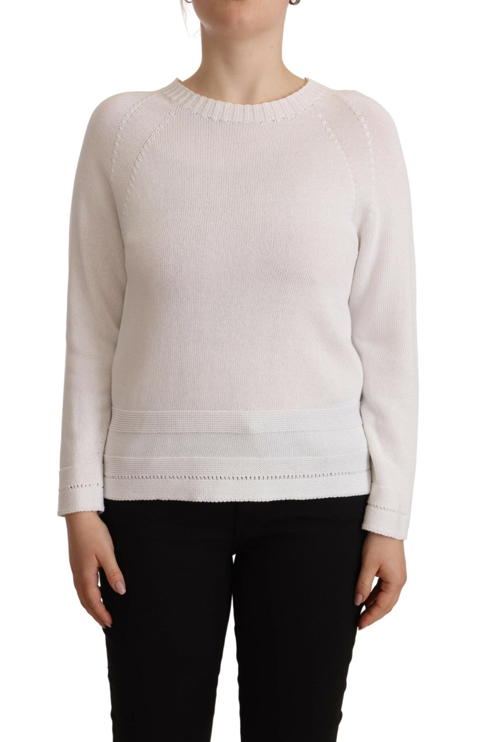 Alpha Studio White Long Sleeves Crewneck Pullover Sweater | Regal Royce