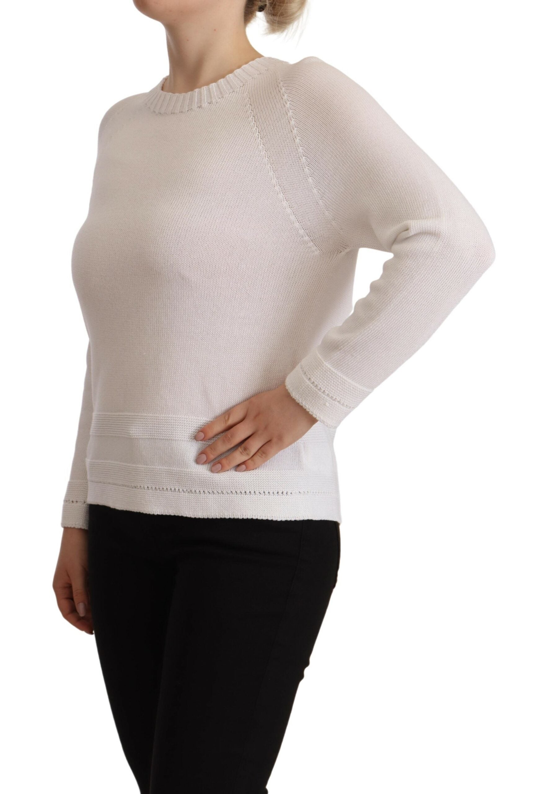 Alpha Studio White Long Sleeves Crewneck Pullover Sweater | Regal Royce