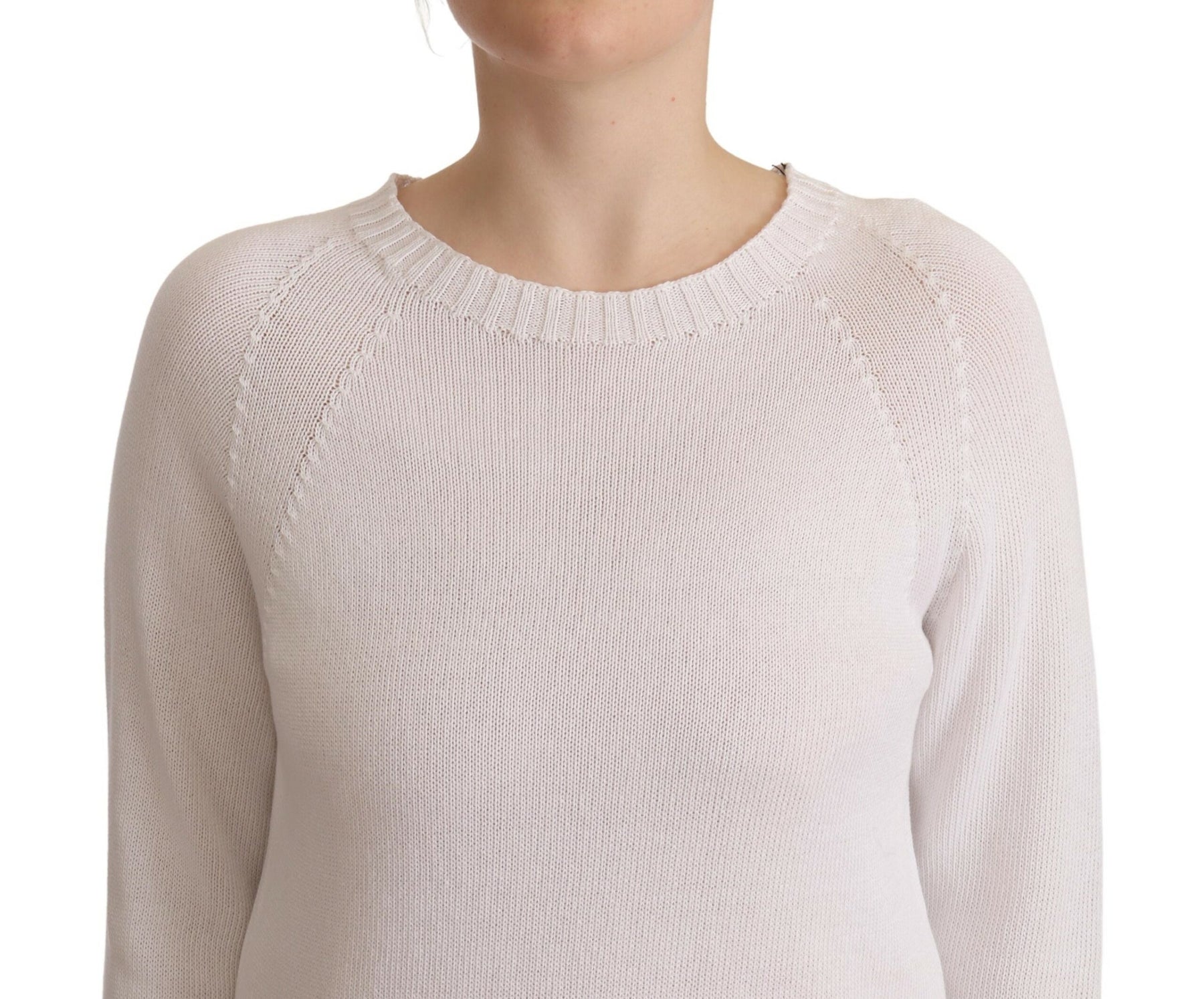 Alpha Studio White Long Sleeves Crewneck Pullover Sweater | Regal Royce