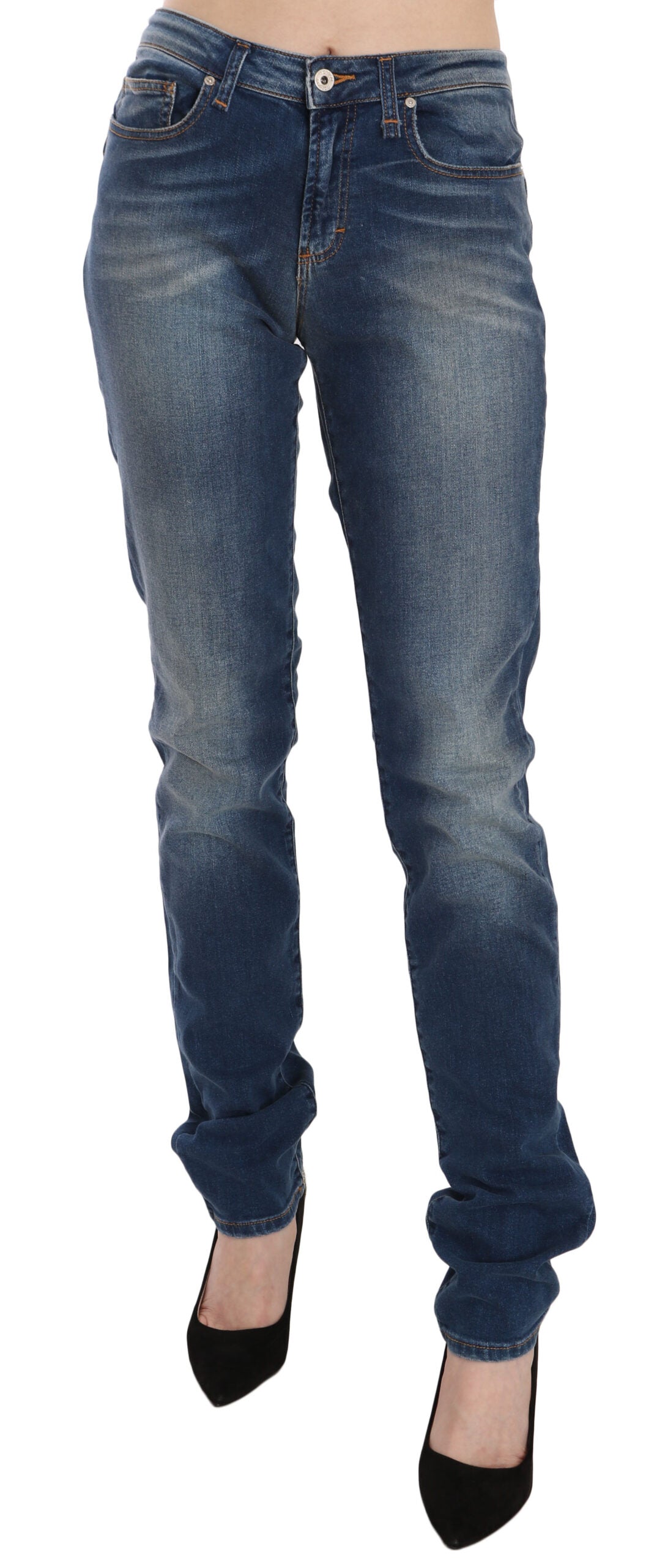 Fiorucci Blue Washed Mid Waist Slim Fit Denim Jeans | Regal Royce