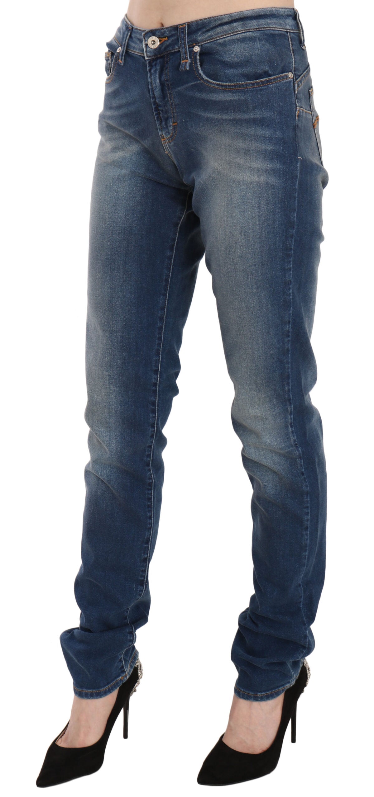 Fiorucci Blue Washed Mid Waist Slim Fit Denim Jeans | Regal Royce