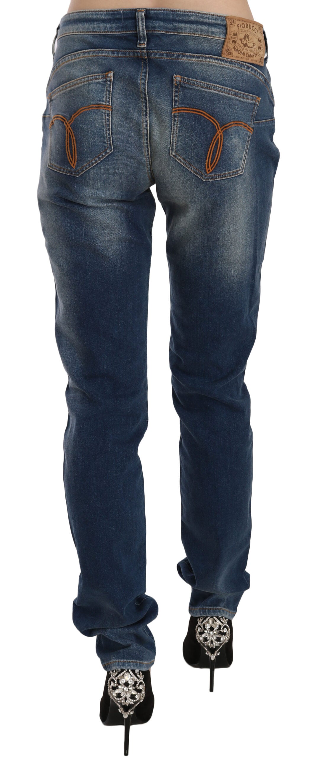 Fiorucci Blue Washed Mid Waist Slim Fit Denim Jeans | Regal Royce