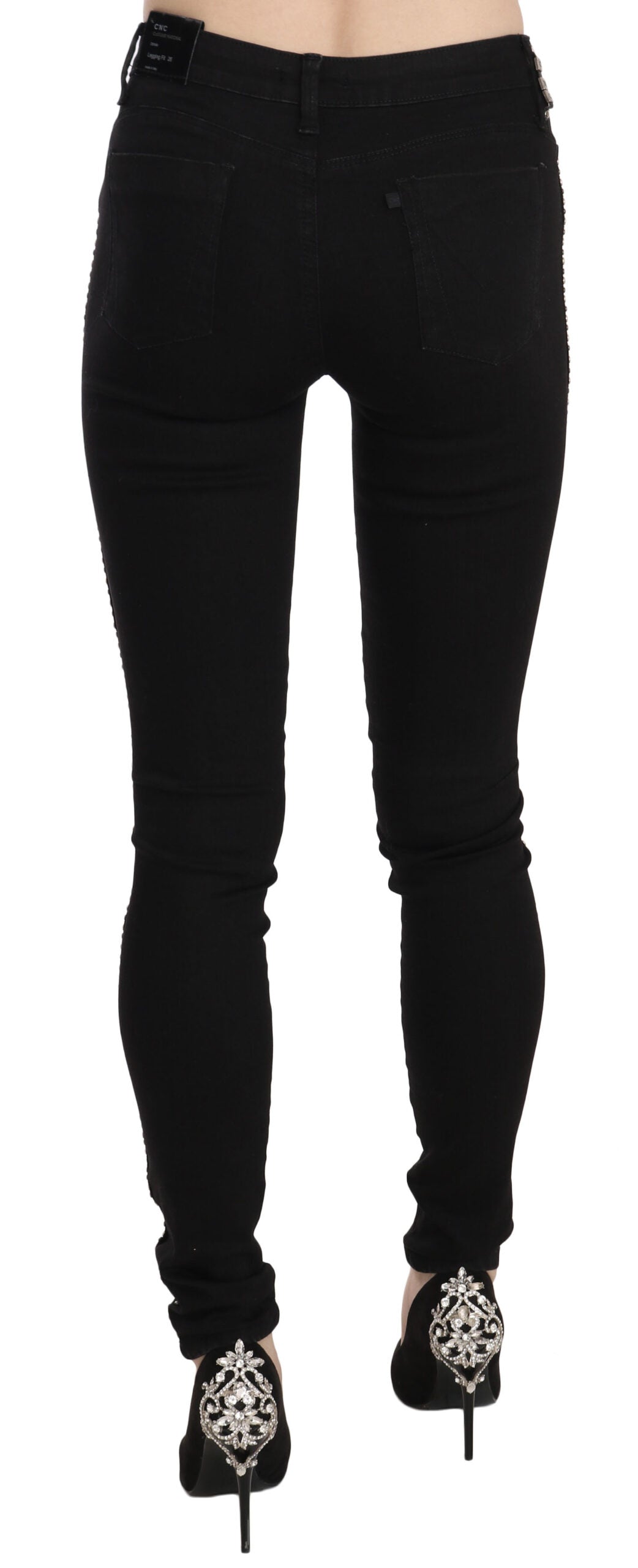 Costume National Black Embellished Mid Waist Skinny Denim Jeans | Regal Royce