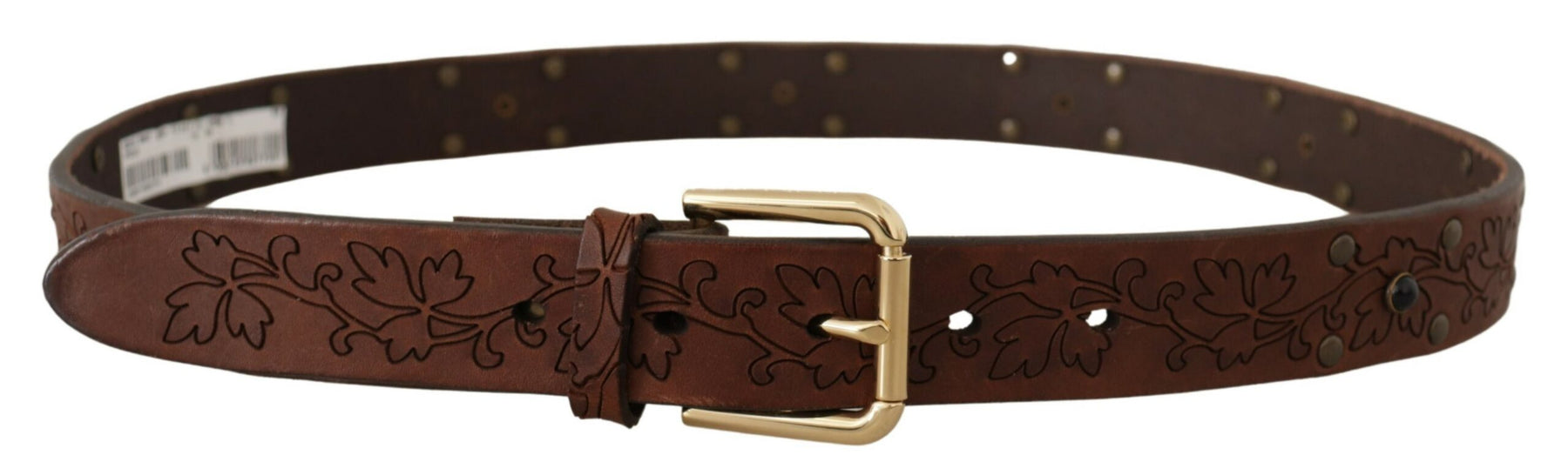 Dolce & Gabbana Brown Leather Floral Studded Metal Buckle Belt | Regal Royce