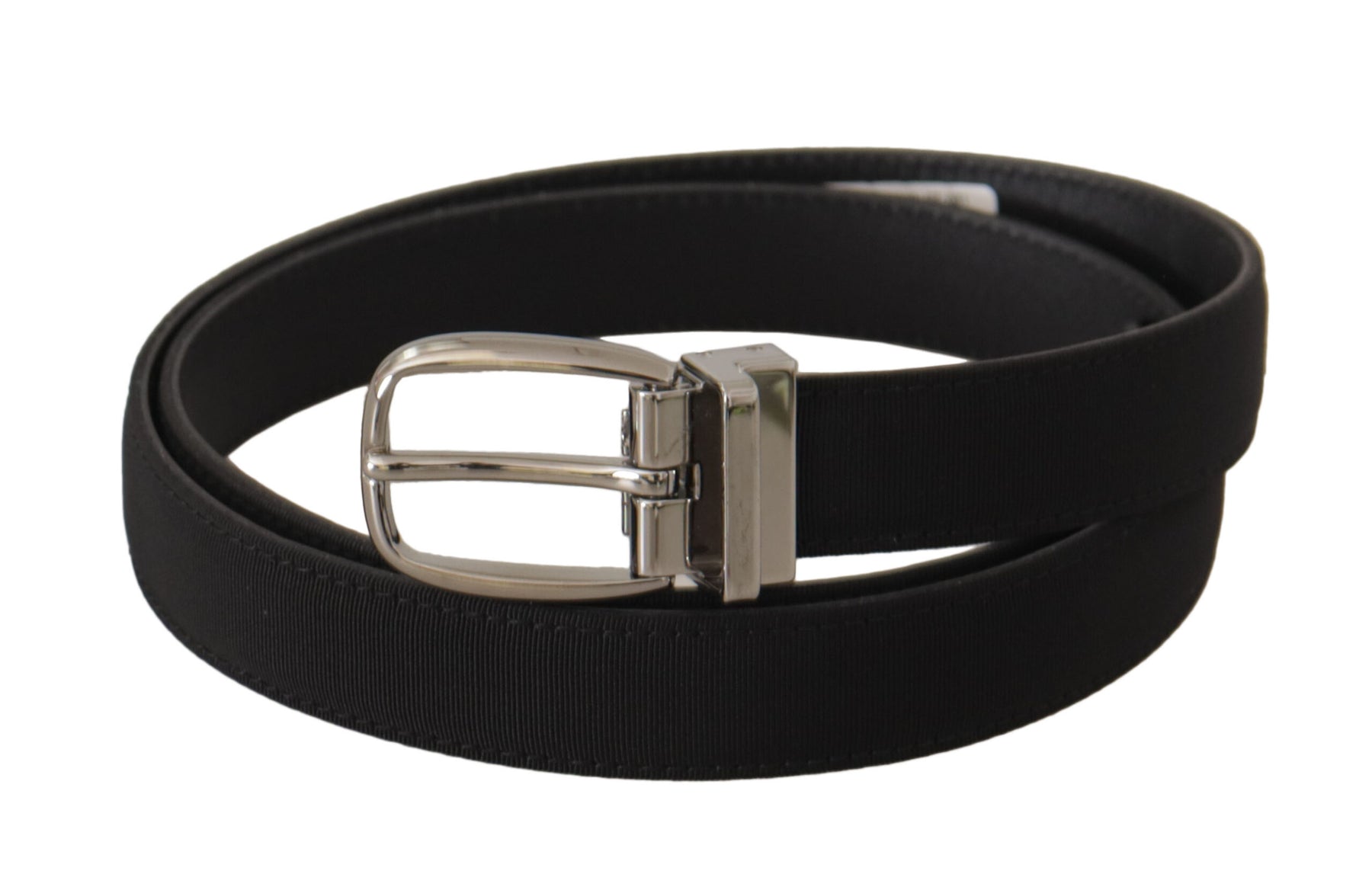 Dolce & Gabbana Black Calf Canvas Silver Tone Logo Metal Belt | Regal Royce