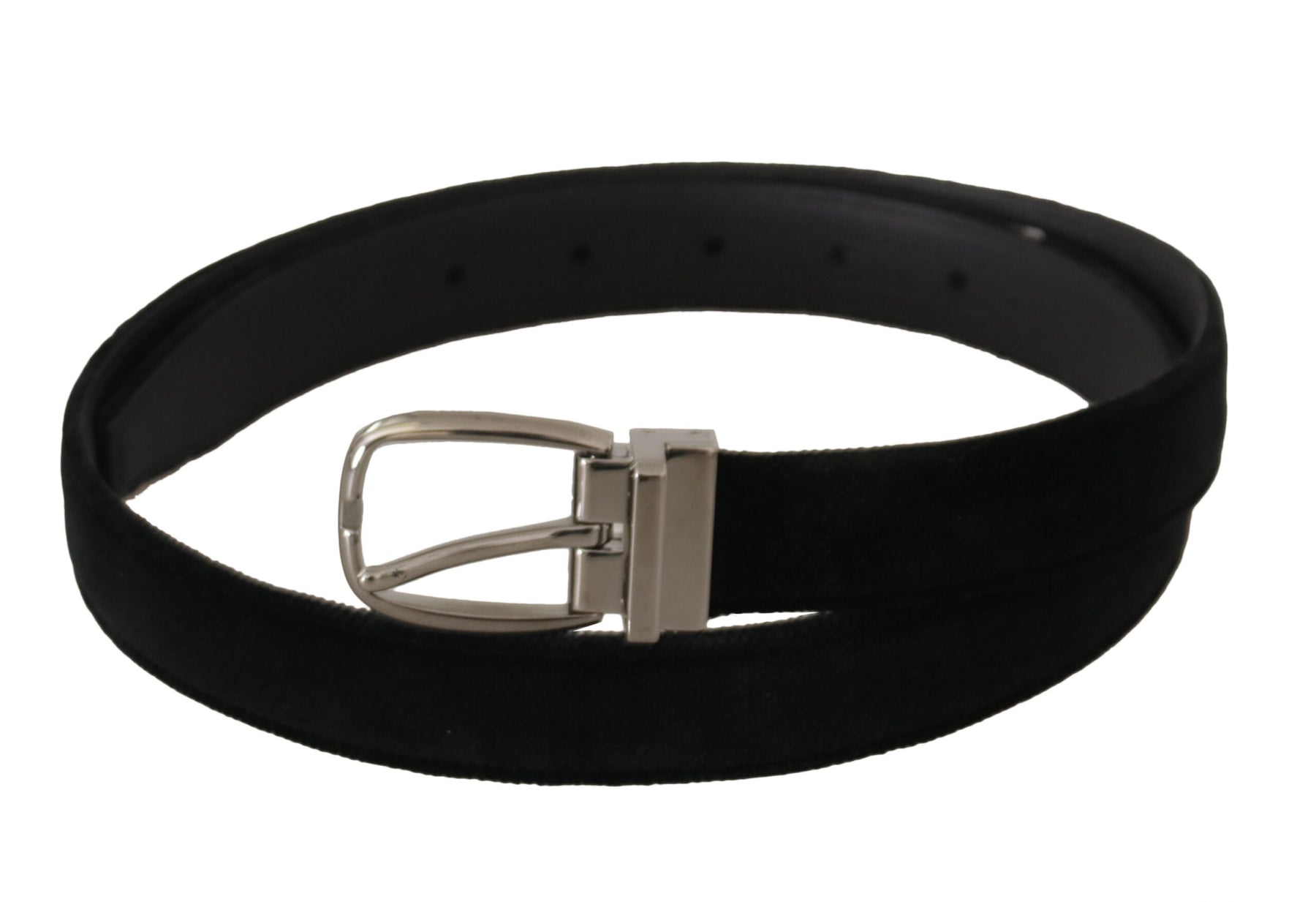 Dolce & Gabbana Black Classic Velvet Silver Tone Metal Buckle Belt | Regal Royce