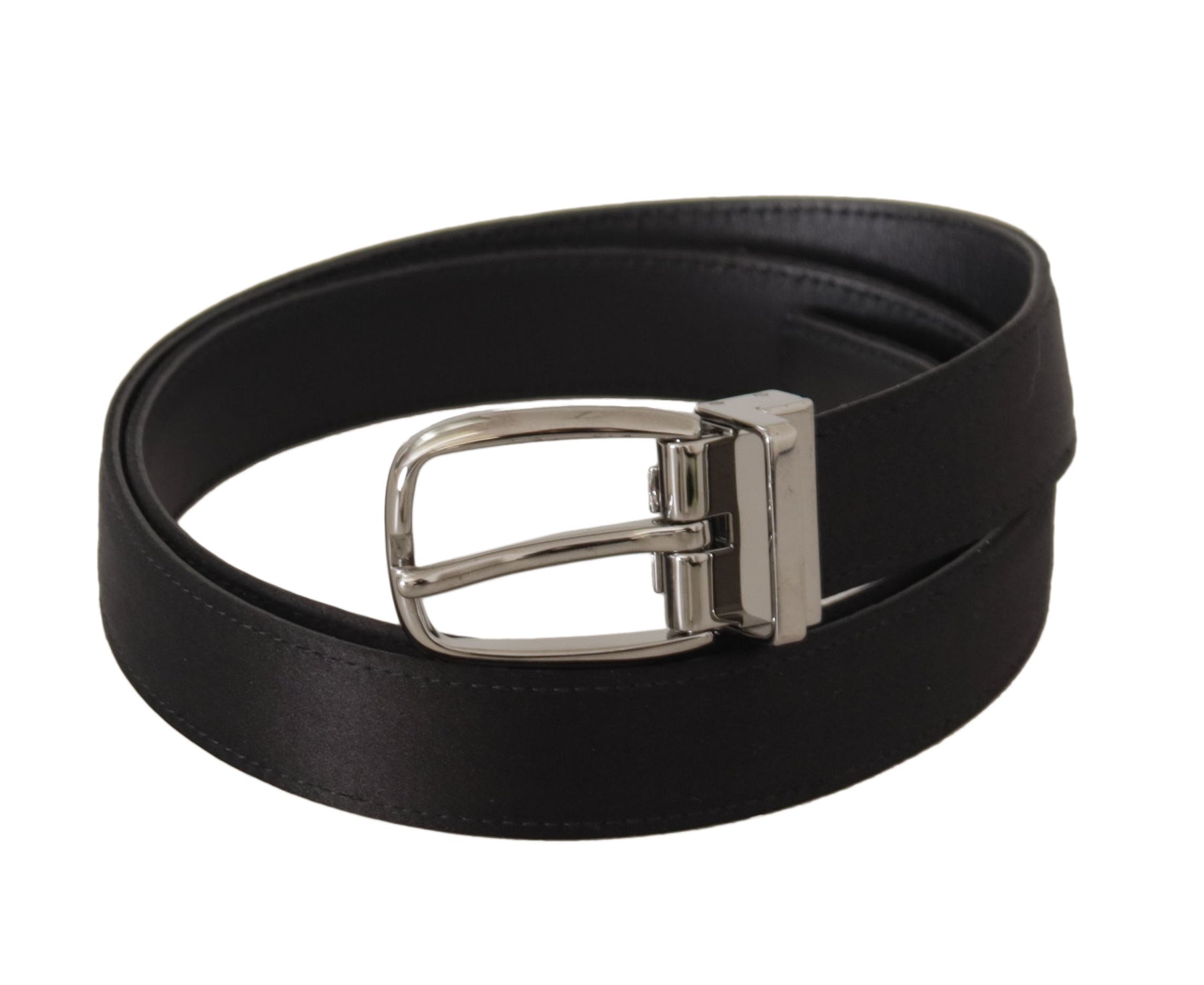 Dolce & Gabbana Black Calf Leather Silver Logo Metal Buckle Belt | Regal Royce