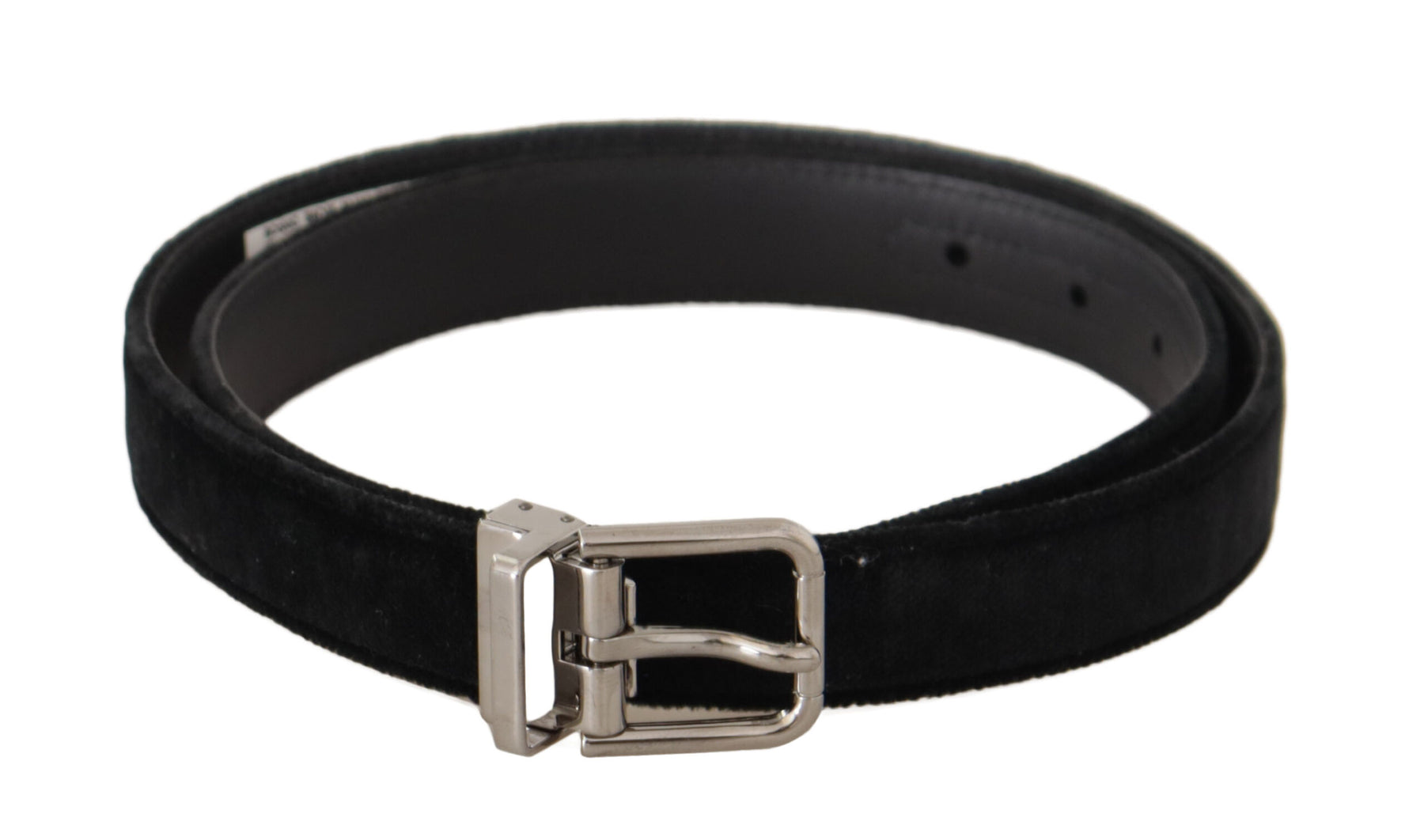 Dolce & Gabbana Black Casual Velvet Silver Metal Logo Buckle Belt | Regal Royce