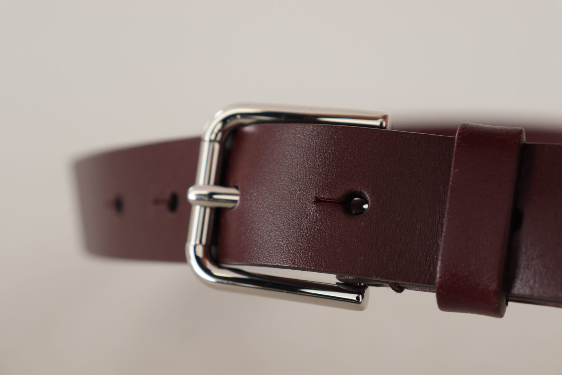 Dolce & Gabbana Maroon Calf Leather Silver Tone Metal Buckle Belt | Regal Royce
