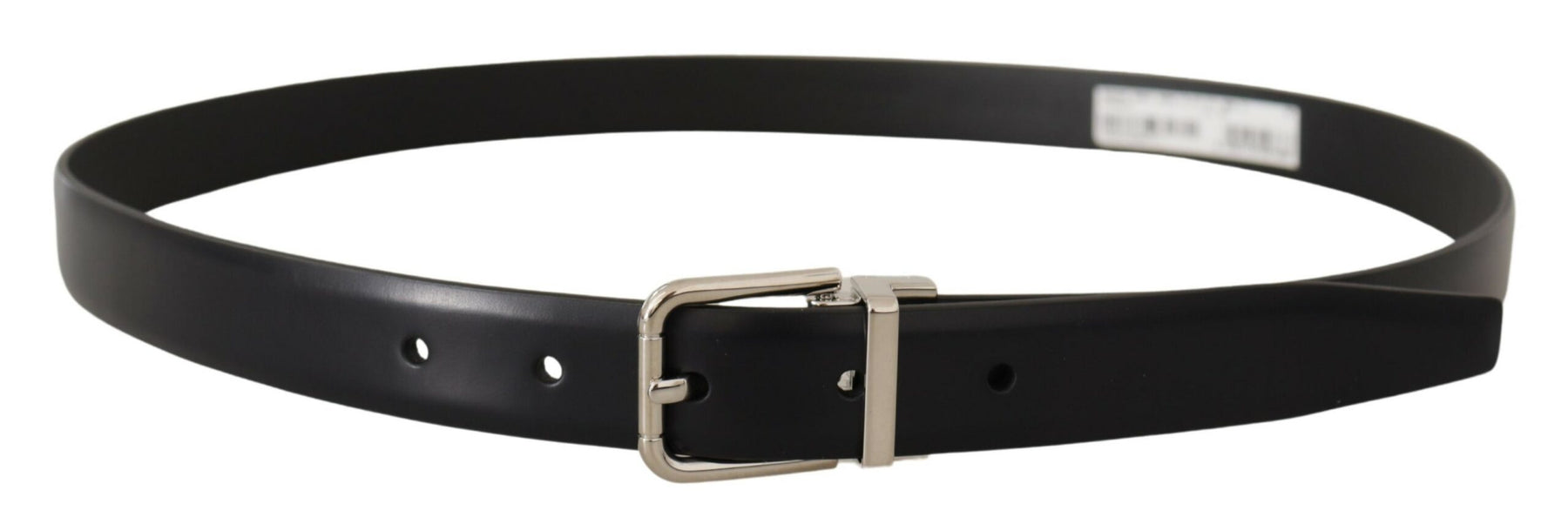 Dolce & Gabbana Black Calf Leather Silver Metal Logo Buckle Belt | Regal Royce