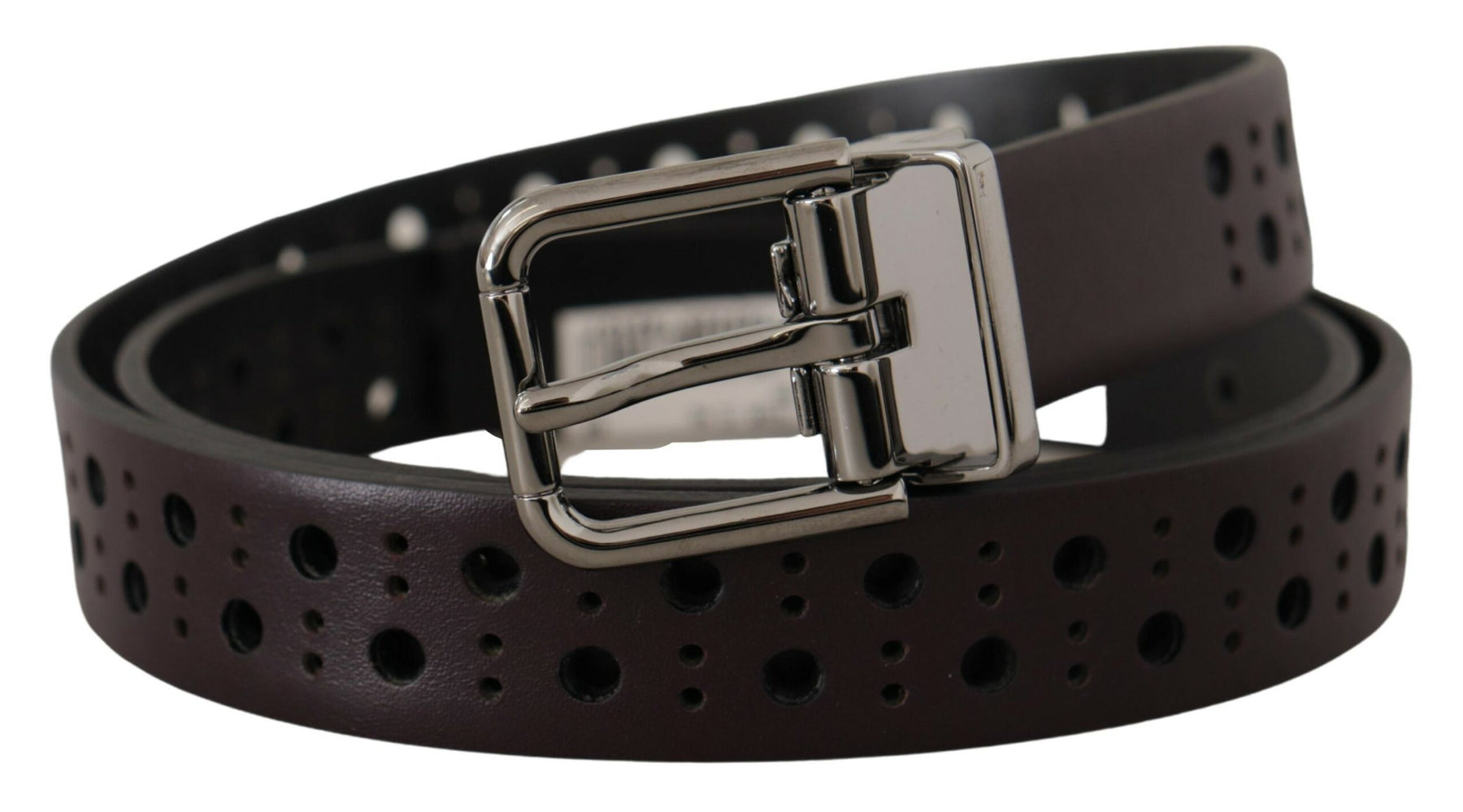 Dolce & Gabbana Dark Purple Perforated Leather Metal Buckle Belt | Regal Royce