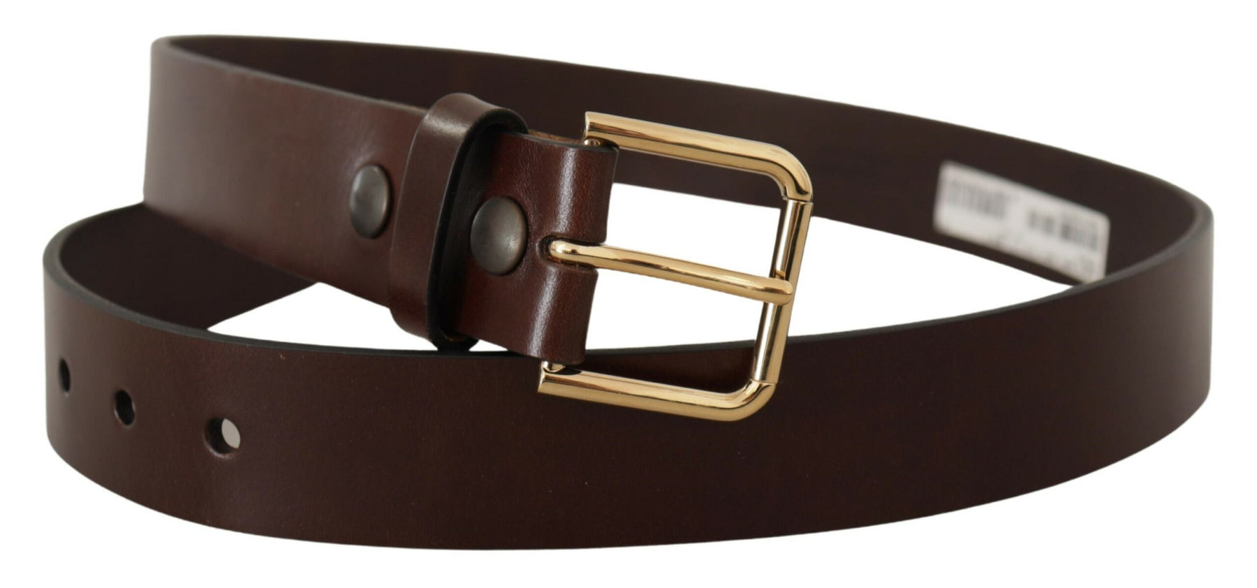 Dolce & Gabbana Brown Polished Leather Gold Tone Metal Buckle Belt | Regal Royce