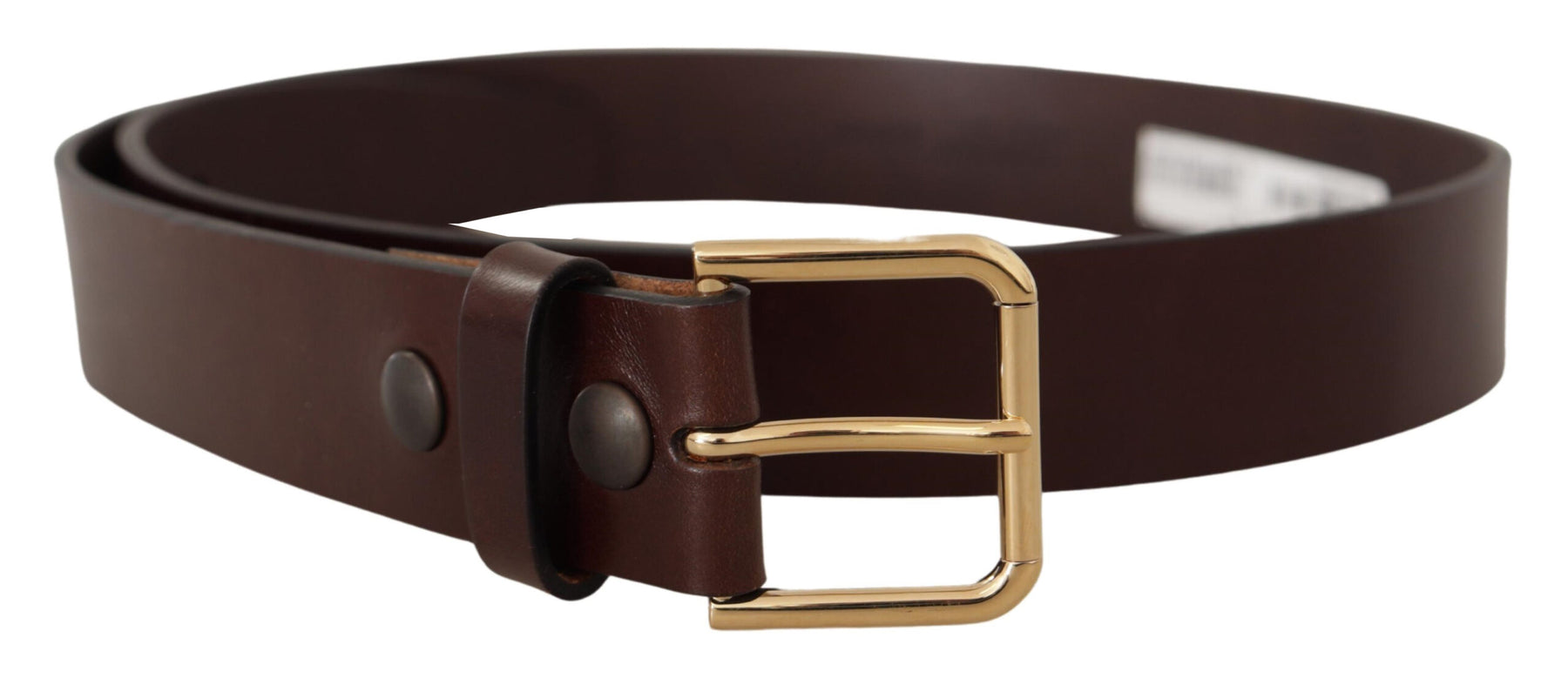 Dolce & Gabbana Brown Polished Leather Gold Tone Metal Buckle Belt | Regal Royce