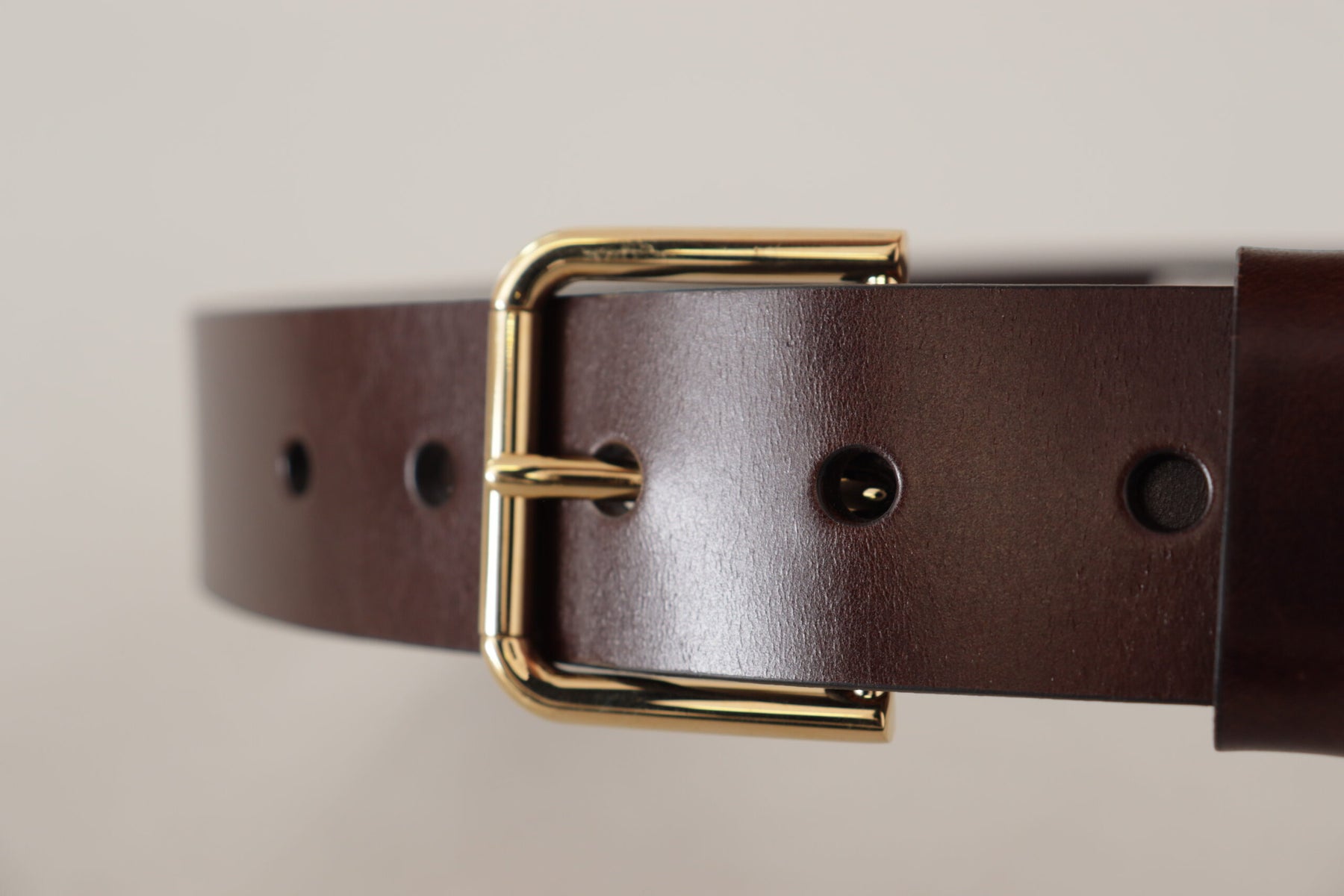 Dolce & Gabbana Brown Polished Leather Gold Tone Metal Buckle Belt | Regal Royce