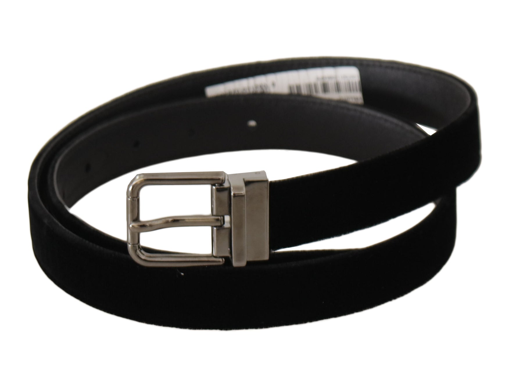 Dolce & Gabbana Black Classic Velvet Logo Engraved Metal Buckle Belt | Regal Royce